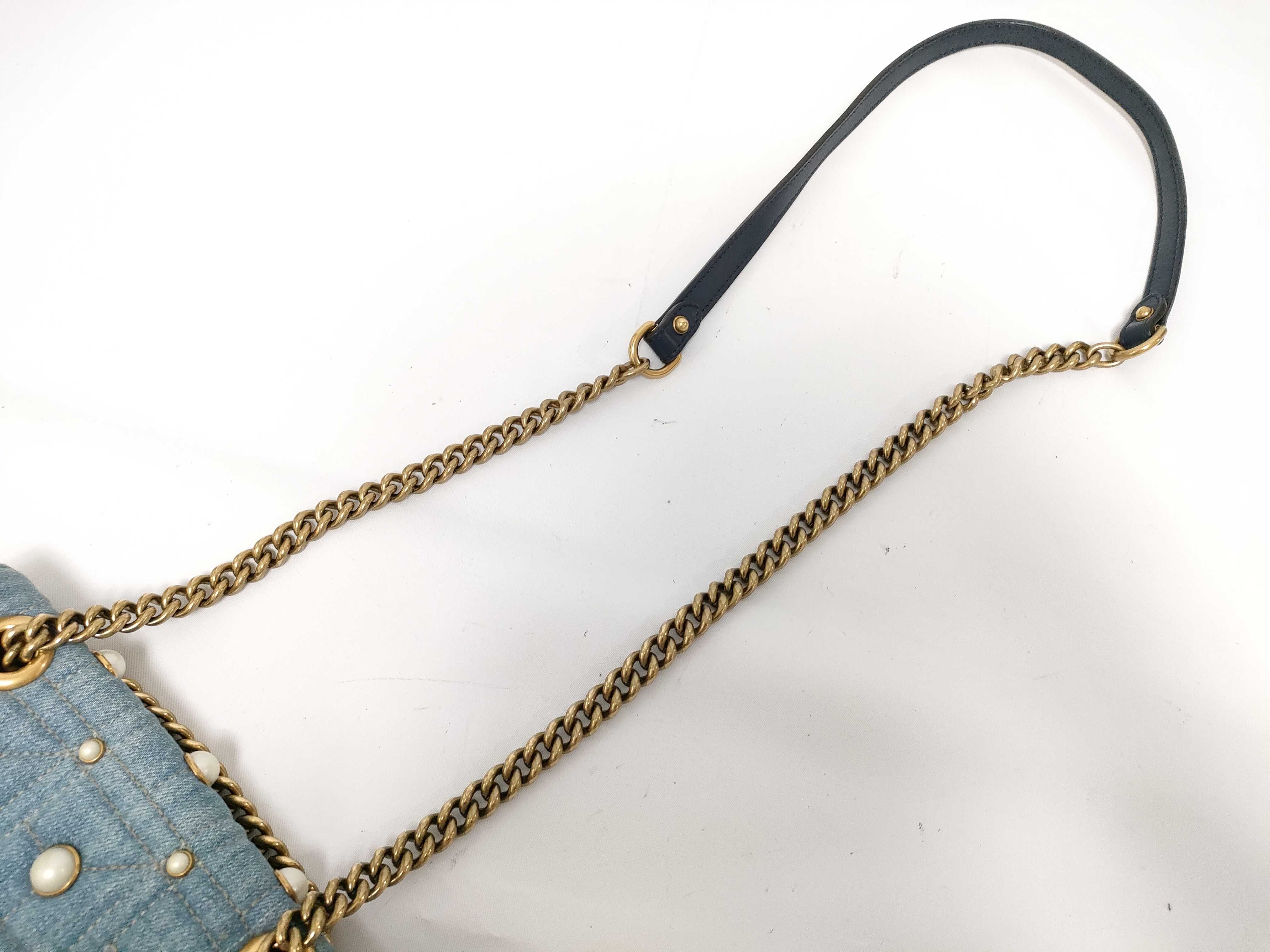 GG FR- GG Marmont Denim Chain Shoulder Bag Blue 446744 Shoulder Bag — view 5
