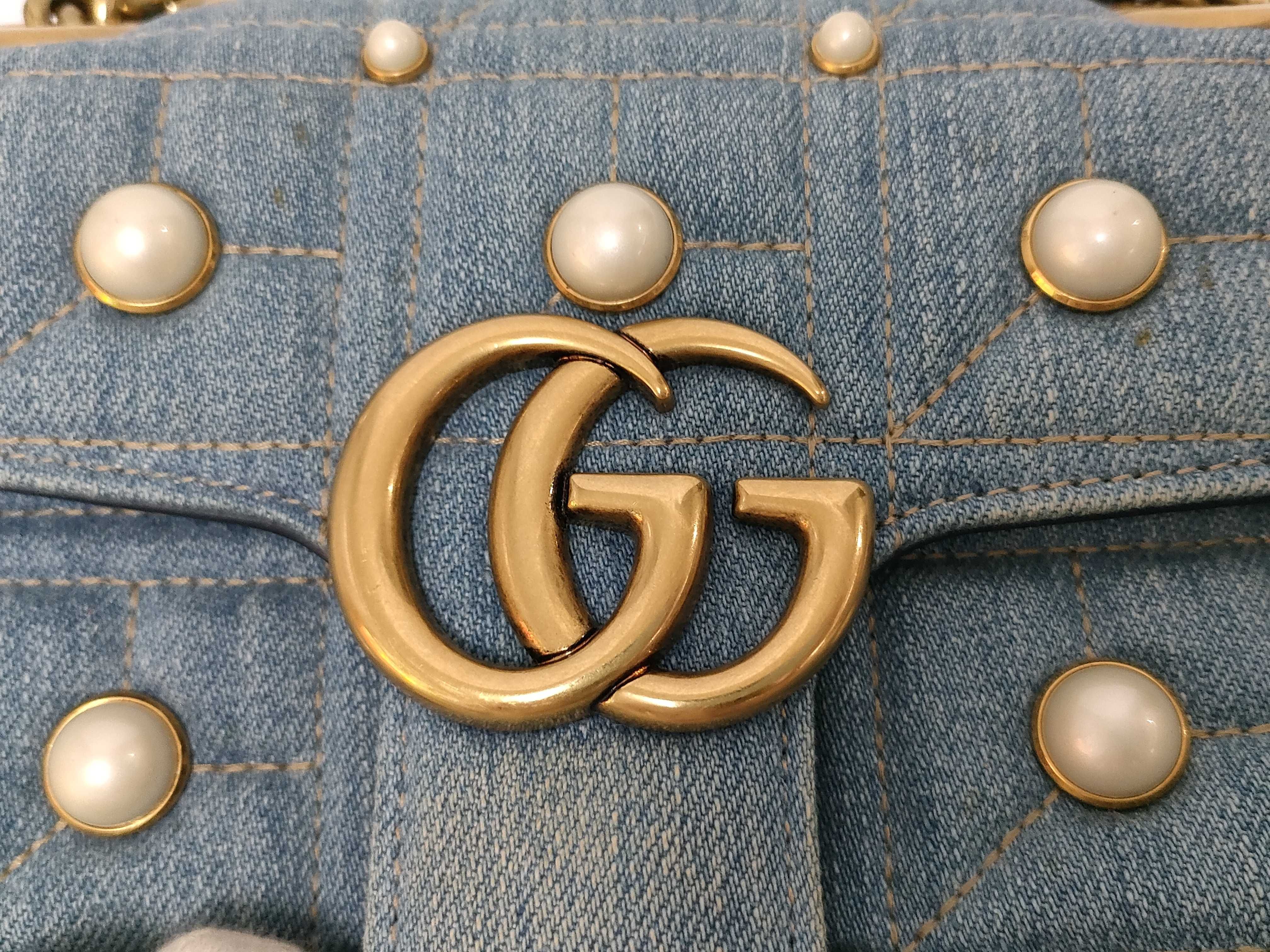 GG FR- GG Marmont Denim Chain Shoulder Bag Blue 446744 Shoulder Bag — view 7