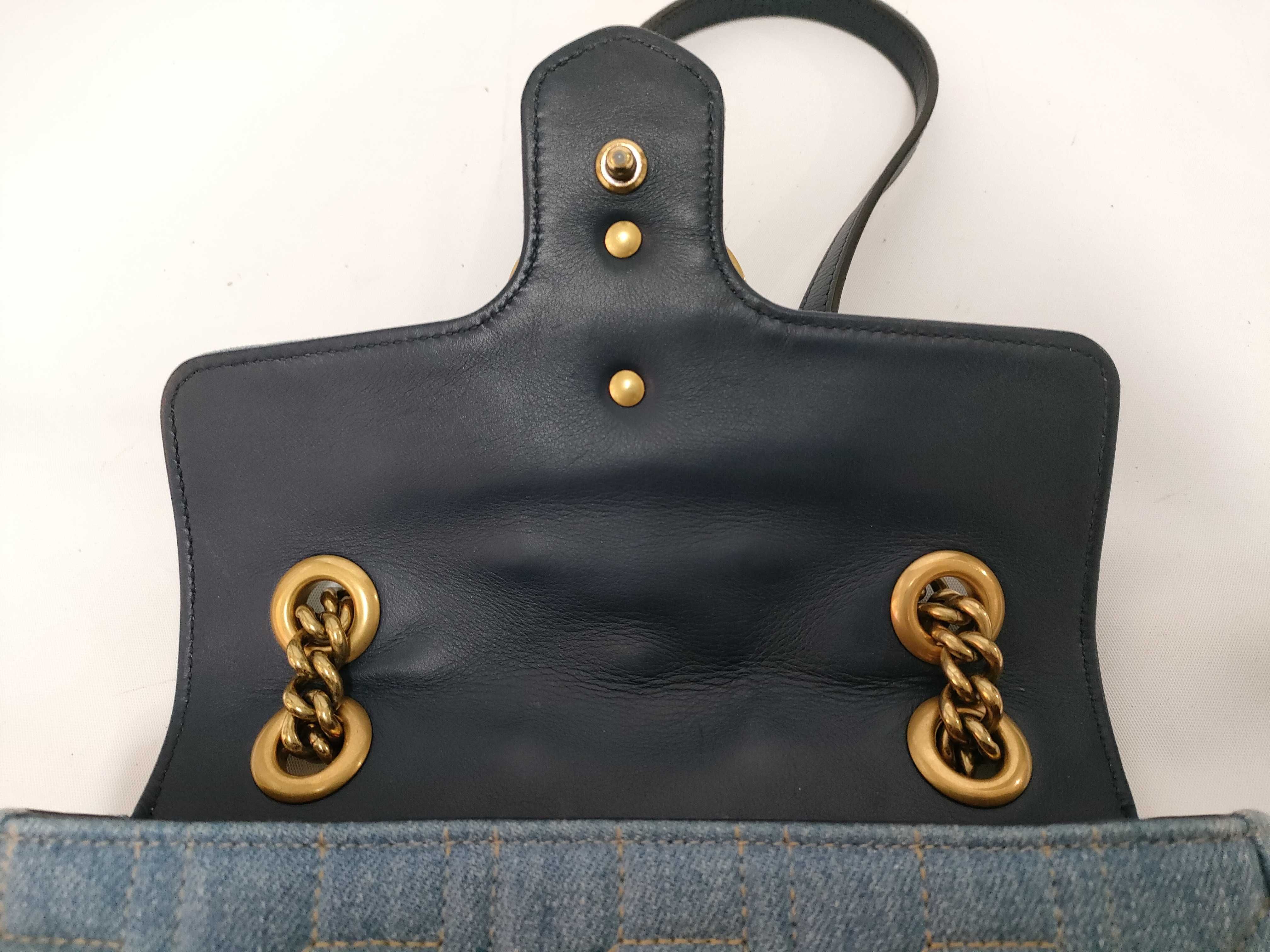 GG FR- GG Marmont Denim Chain Shoulder Bag Blue 446744 Shoulder Bag — view 8
