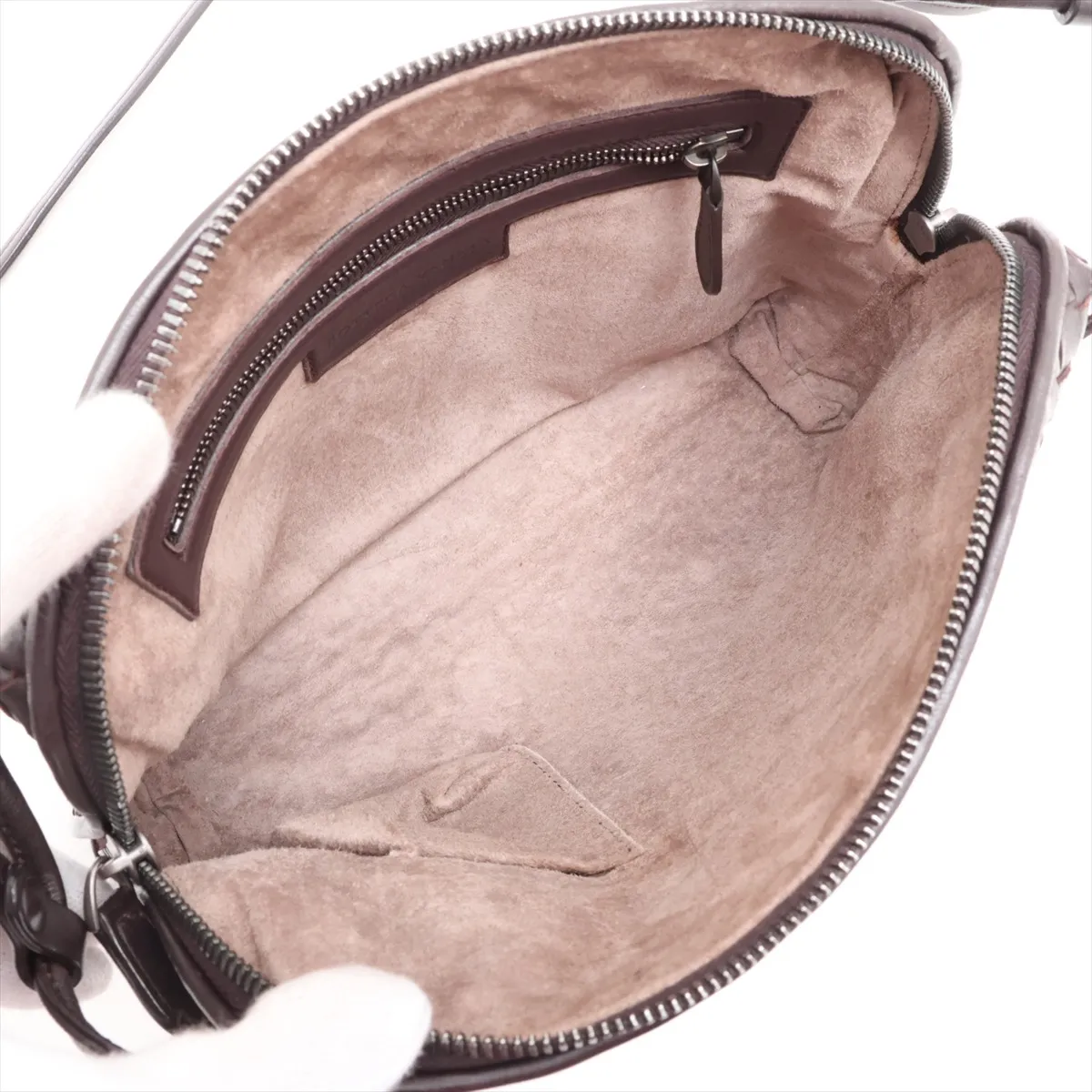 Intrecciato Nodini Leather Shoulder Bag, Brown, 245354, with Mirror — view 6