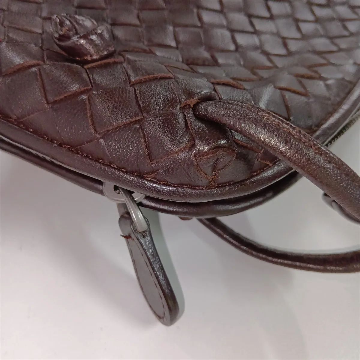 Intrecciato Nodini Leather Shoulder Bag, Brown, 245354, with Mirror — view 10