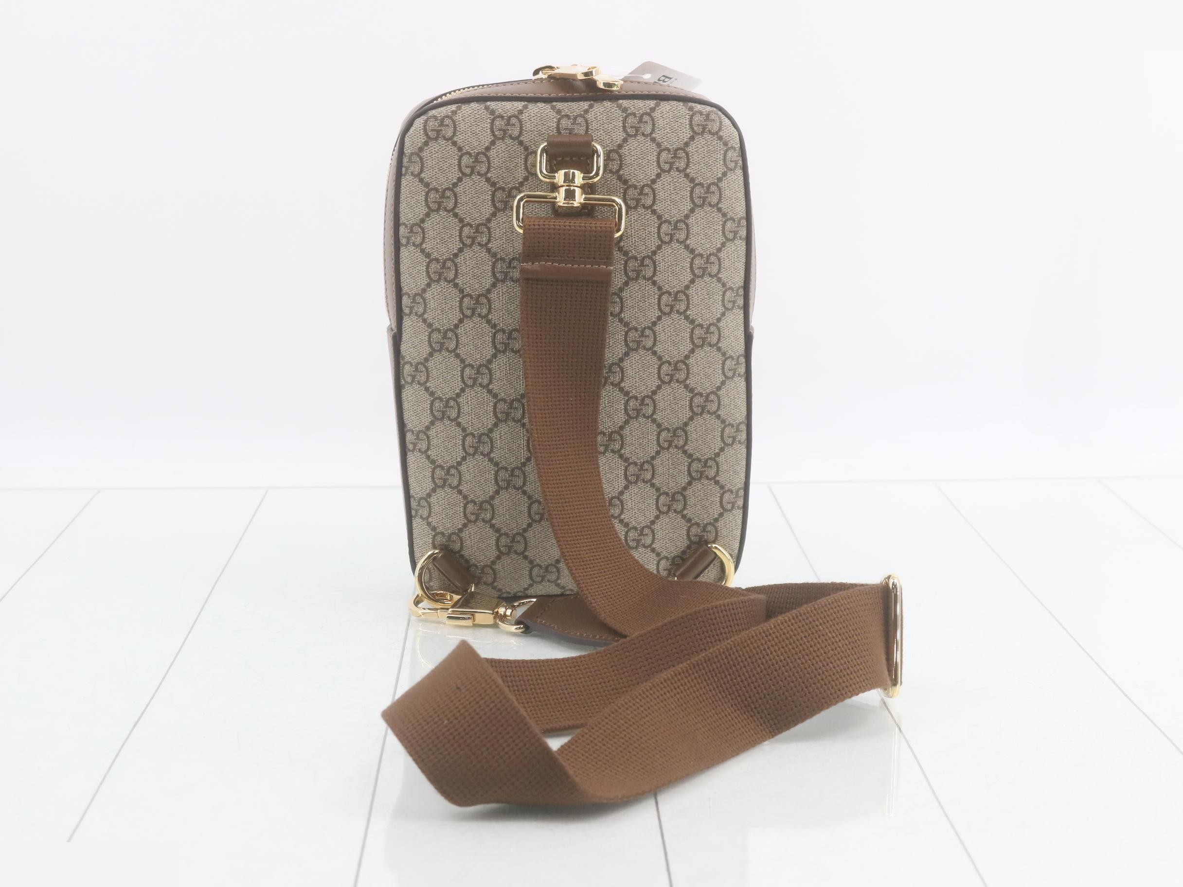 GG Supreme One-Shoulder Bag, PVC/Leather, Brown — view 2