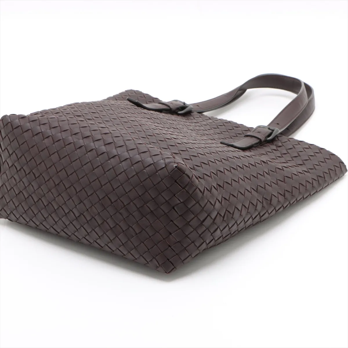 Intrecciato Leather Tote Bag Brown — view 3