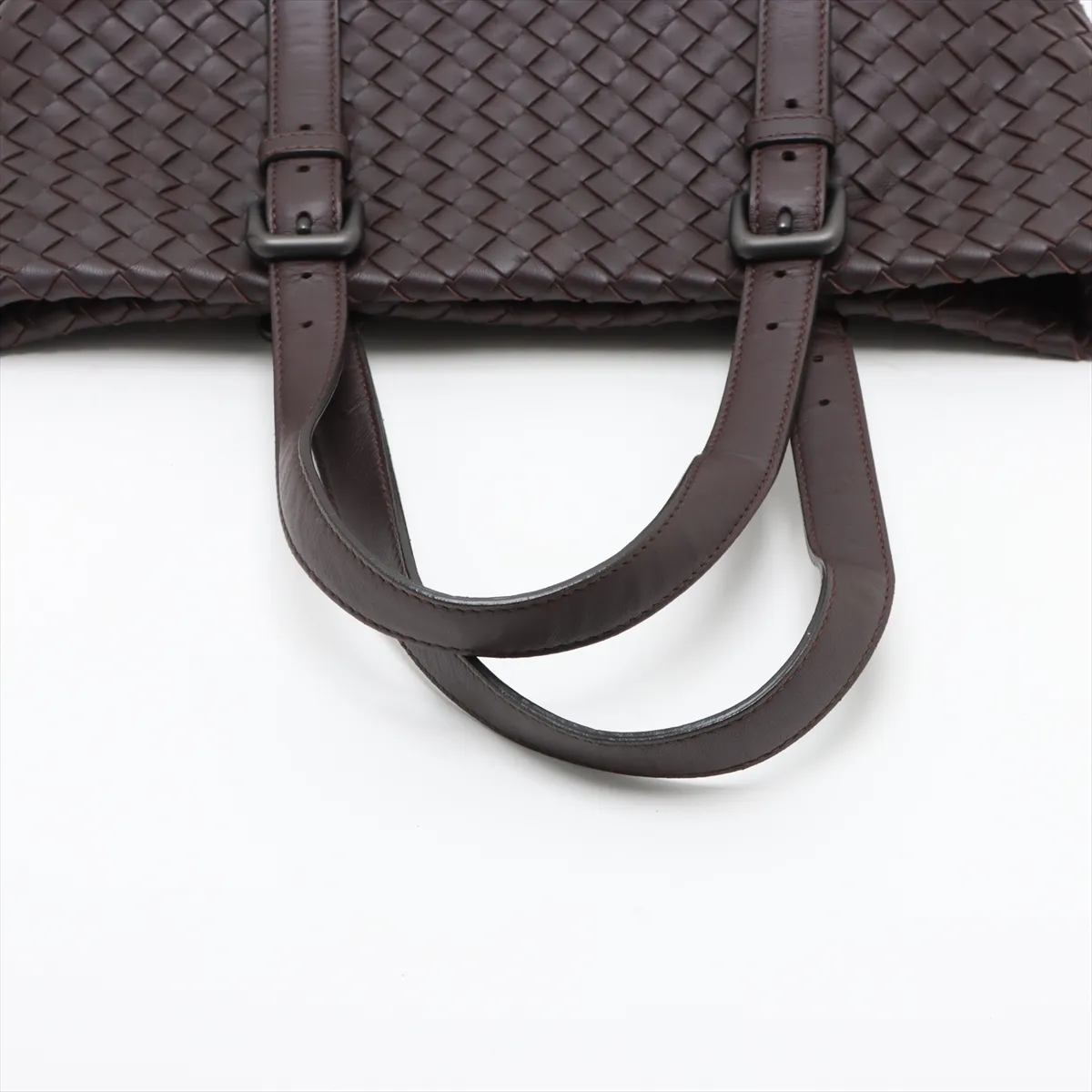 Intrecciato Leather Tote Bag Brown — view 5