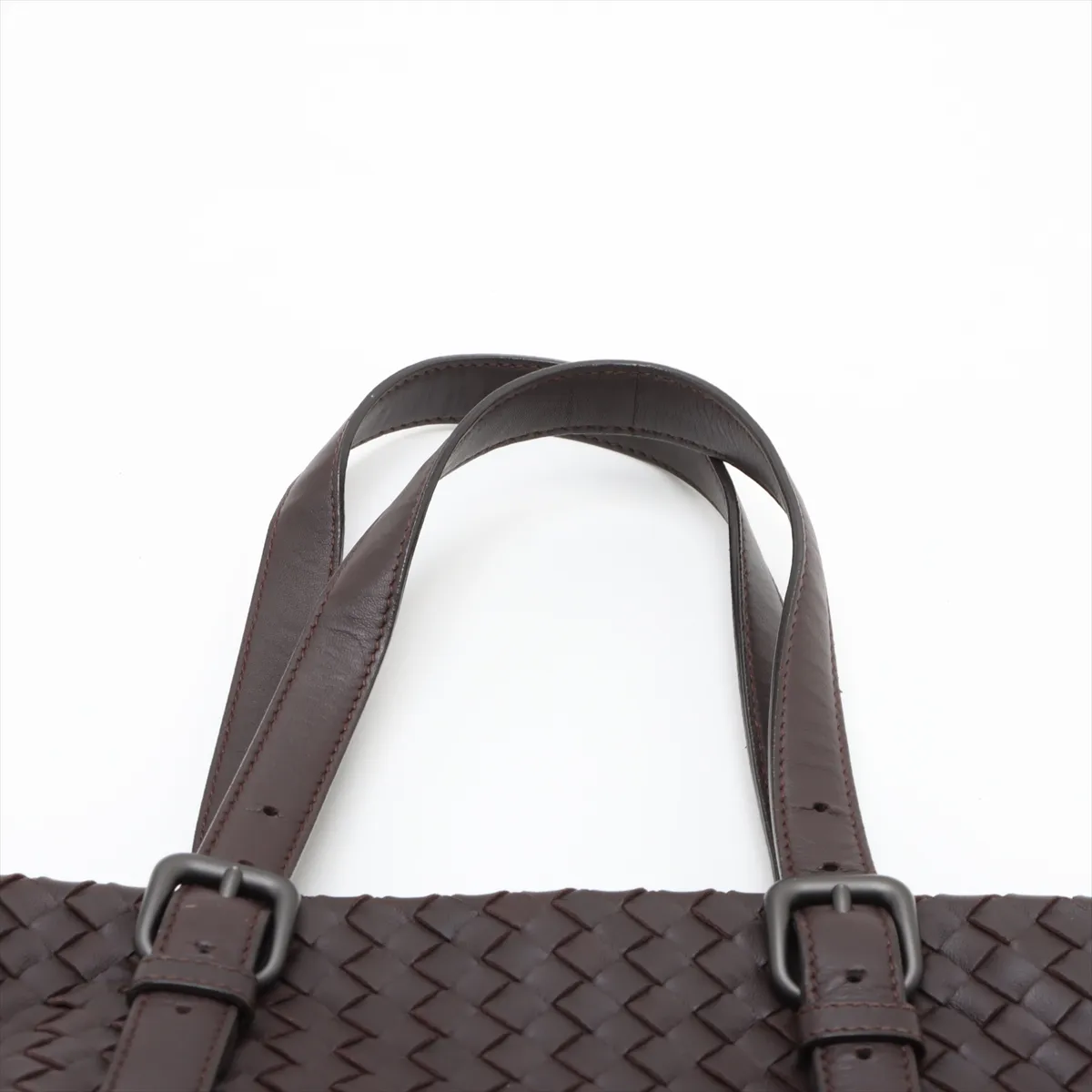 Intrecciato Leather Tote Bag Brown — view 6