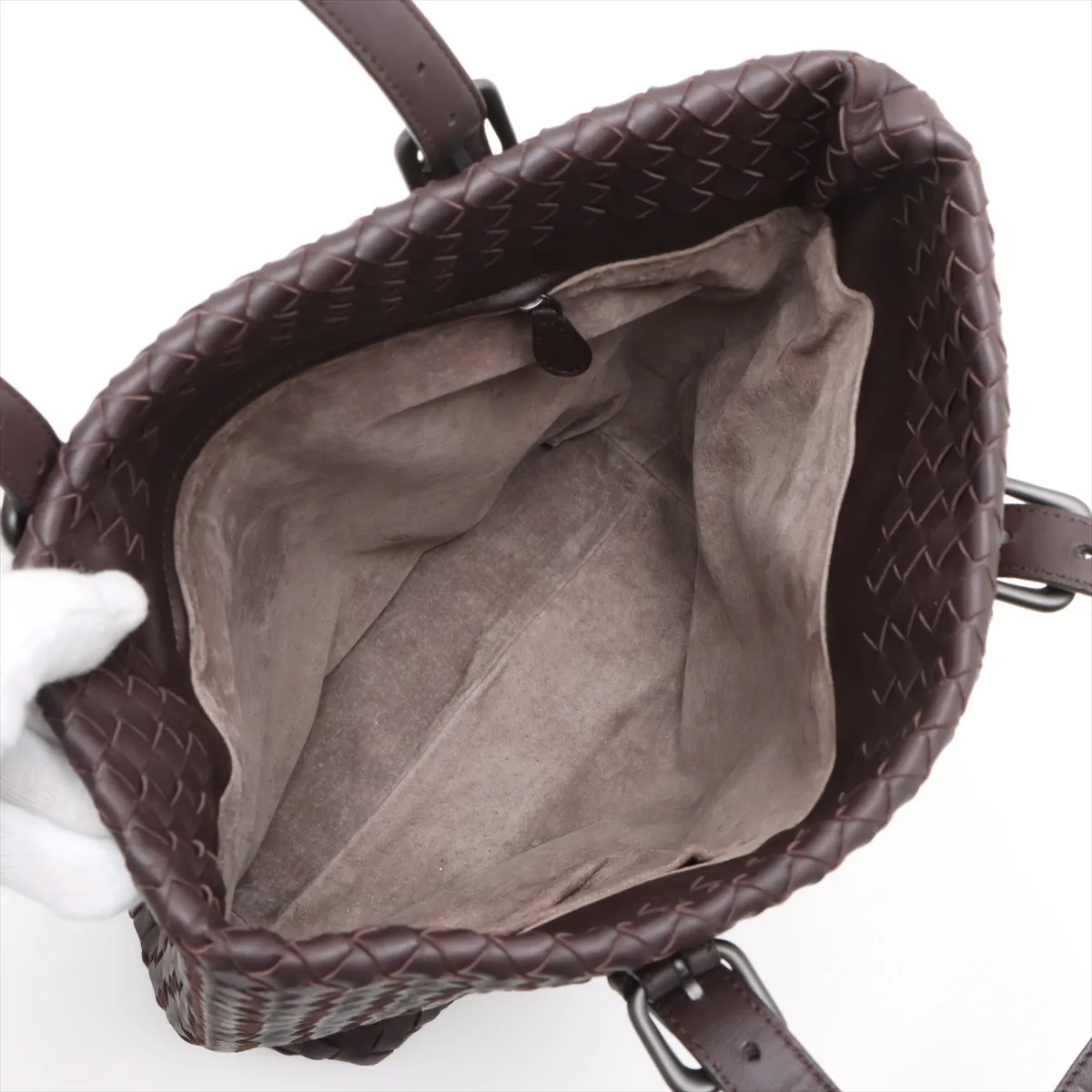 Intrecciato Leather Tote Bag Brown — view 7
