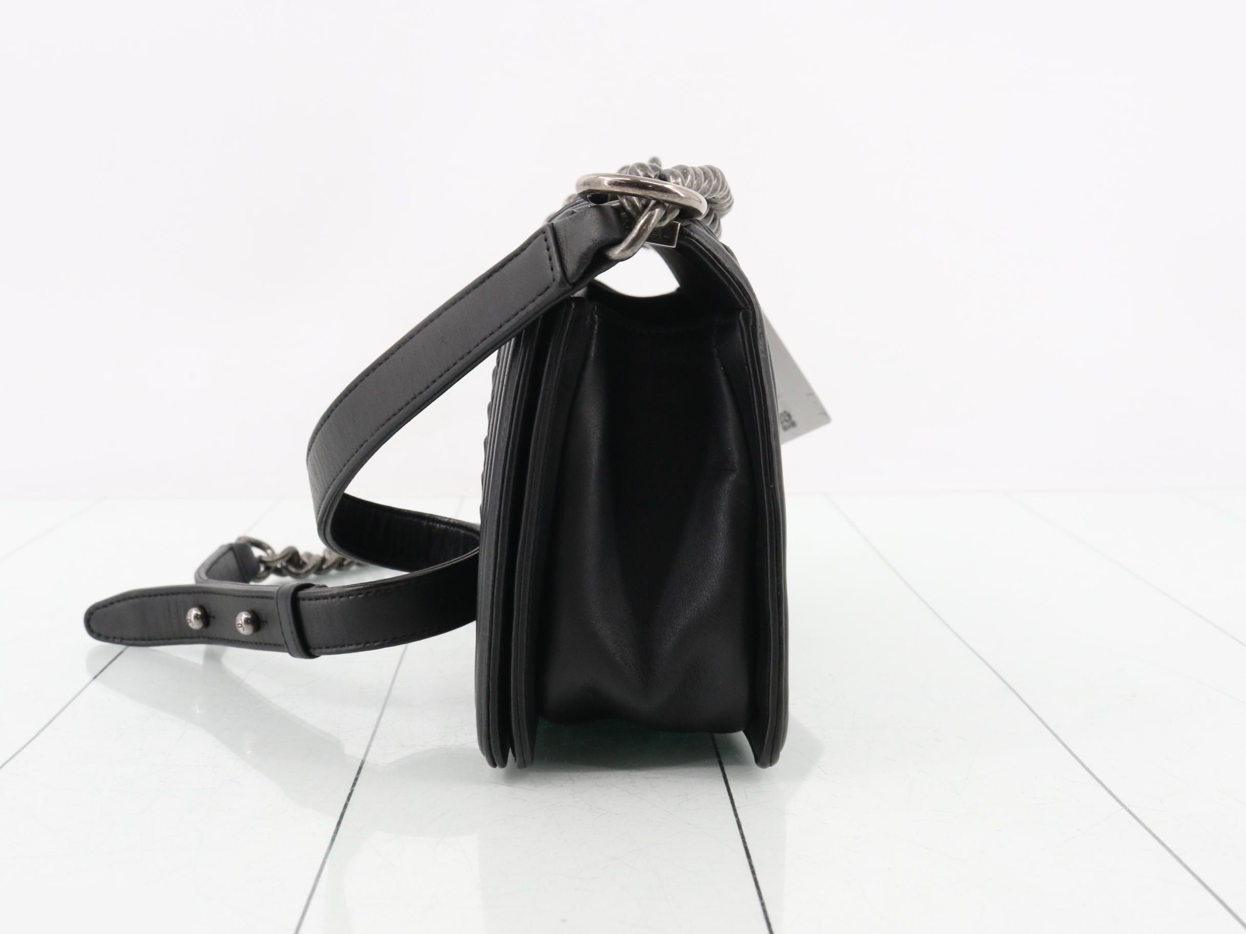 Boy Chanel Leather Chain Shoulder Bag — view 3