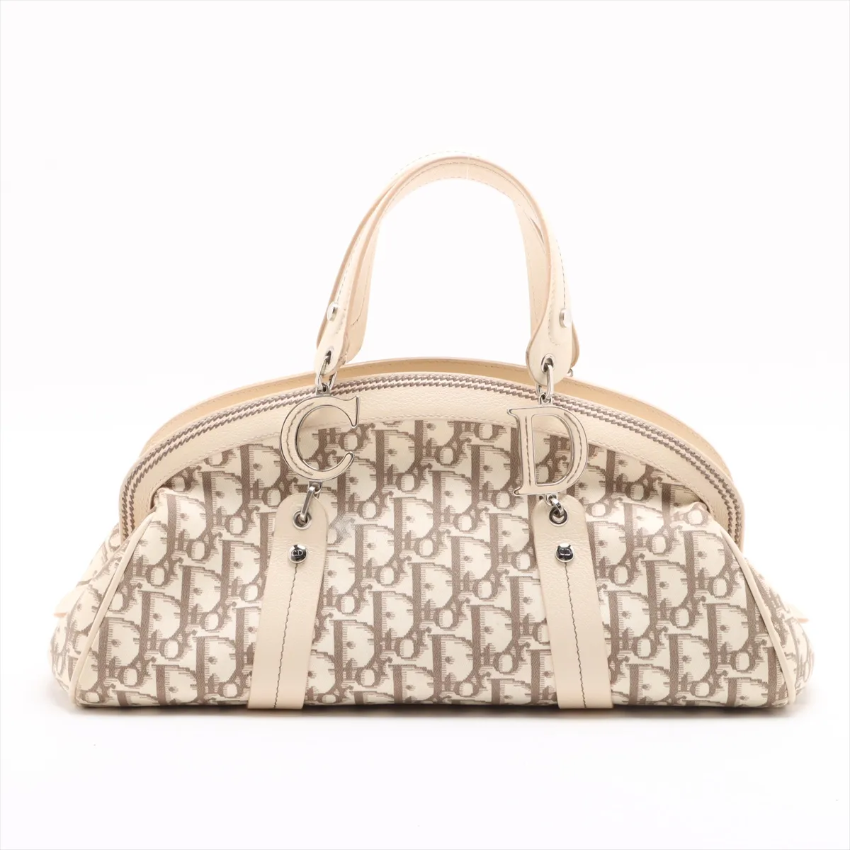 Trotter Canvas x Leather Handbag Beige x White — view 2