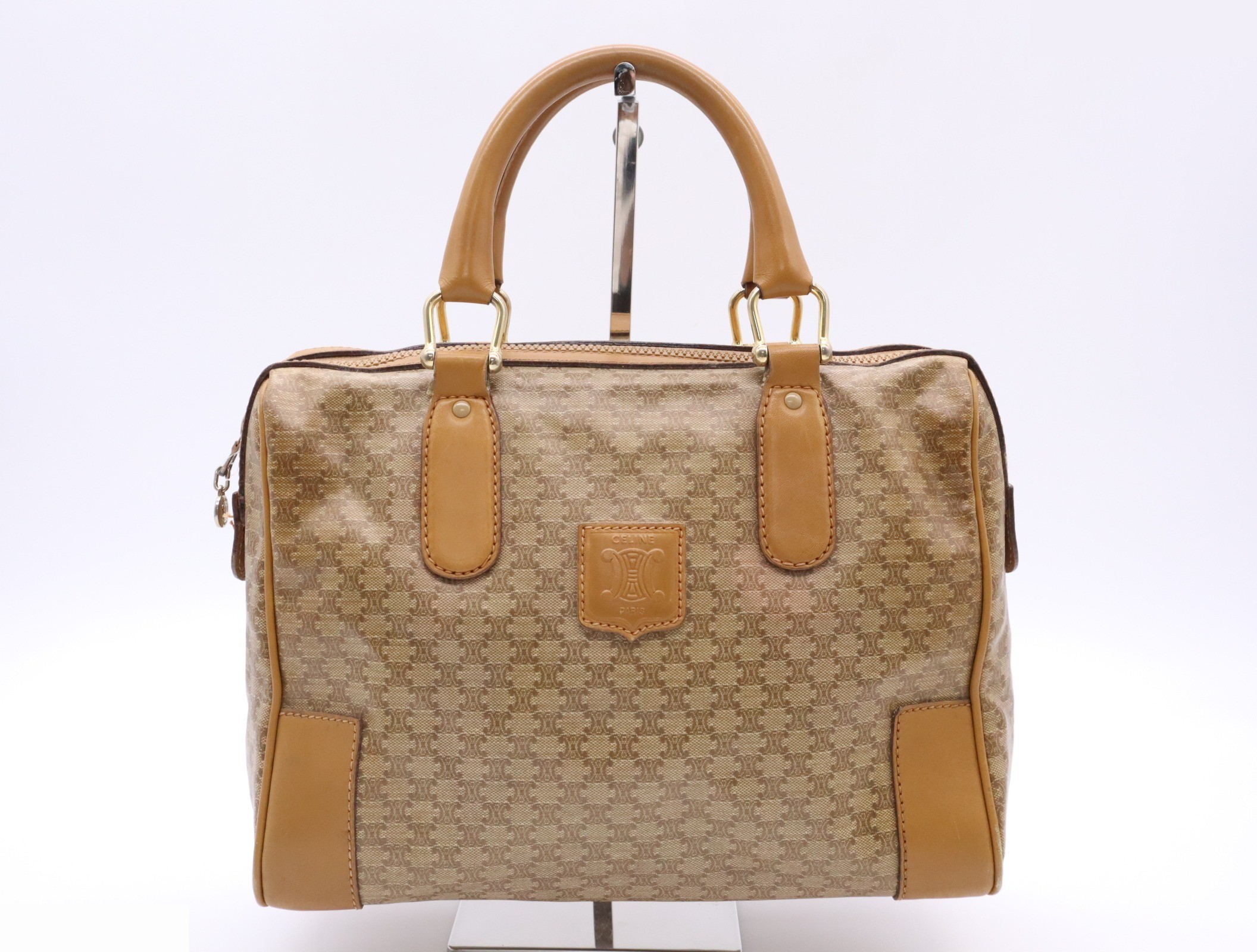 Leather Macadam Mini Boston Bag, Beige/Brown