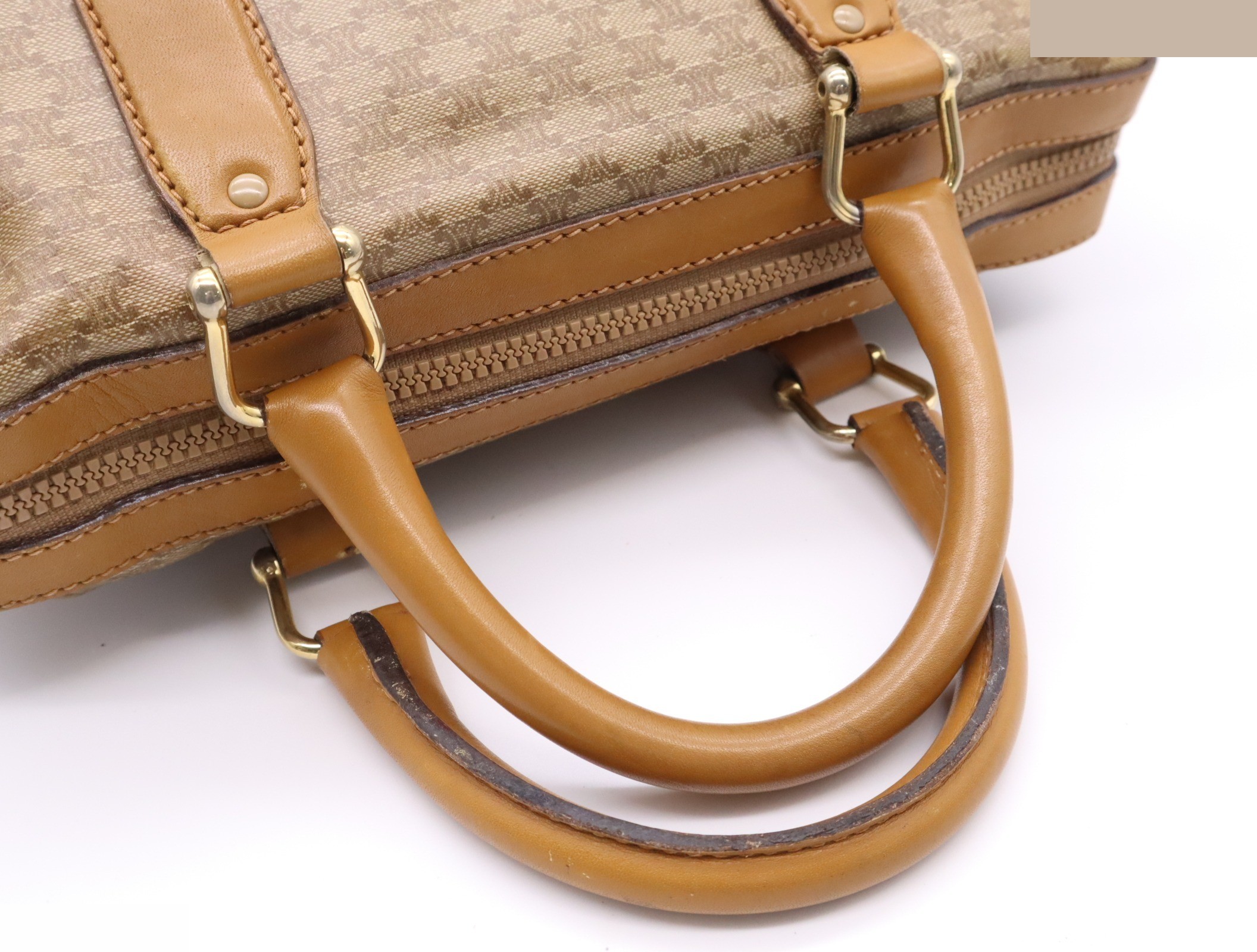 Leather Macadam Mini Boston Bag, Beige/Brown — view 6