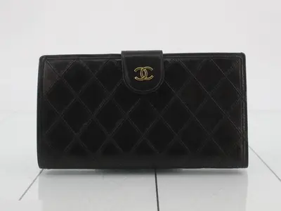 Bicolore Leather Coco Mark Bi-fold Long Wallet, Black