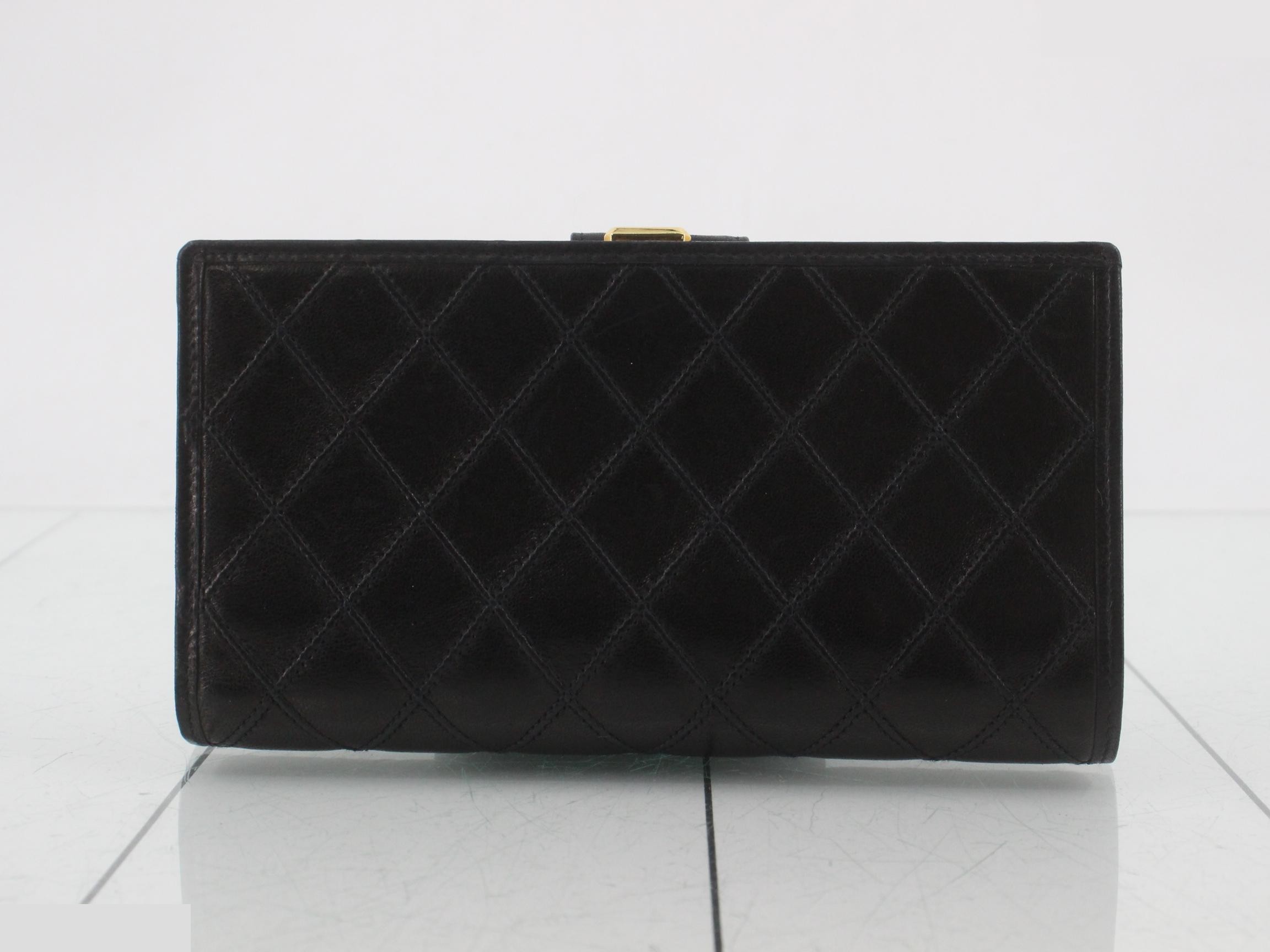 Bicolore Leather Coco Mark Bi-fold Long Wallet, Black — view 2