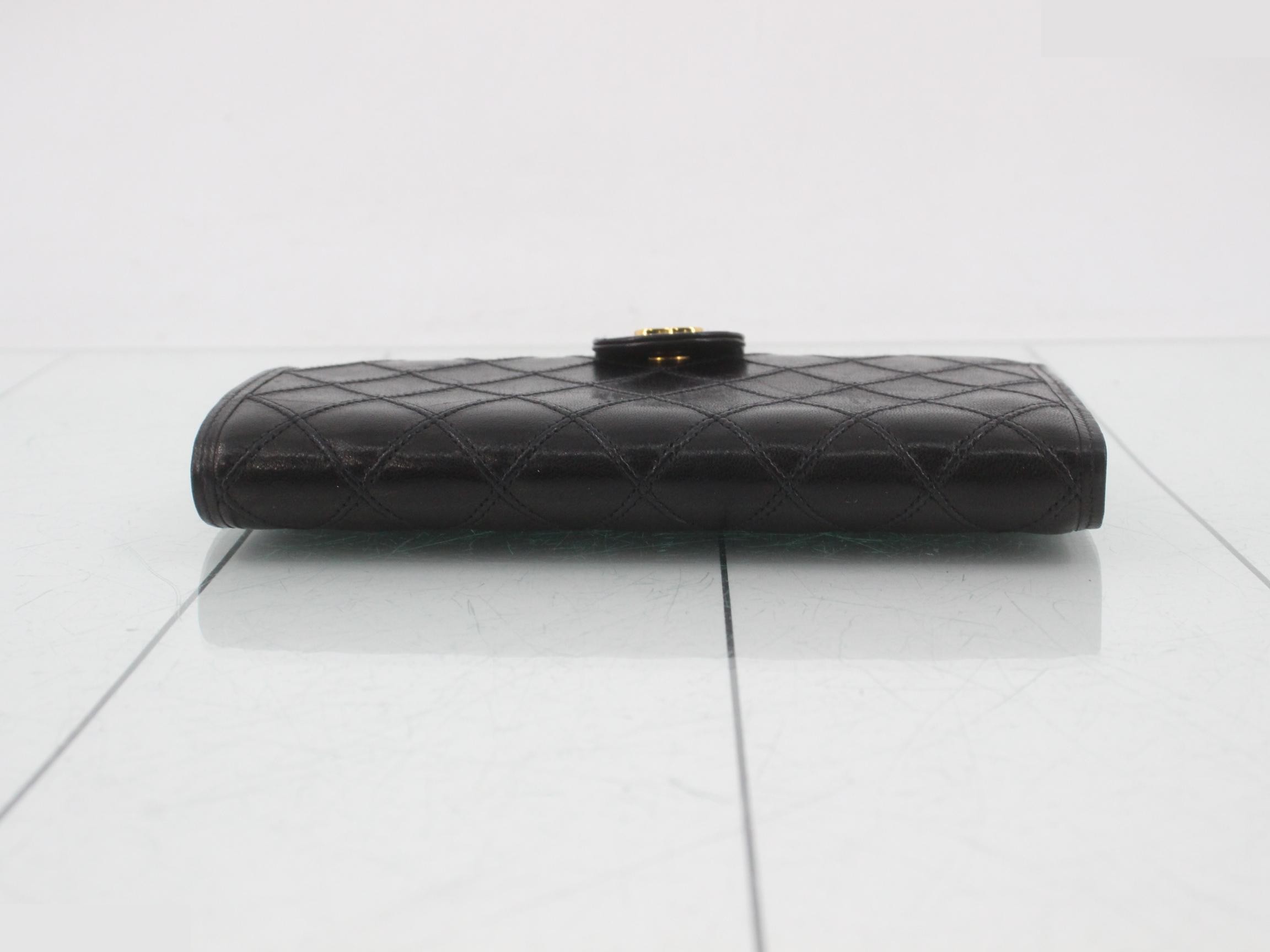 Bicolore Leather Coco Mark Bi-fold Long Wallet, Black — view 3
