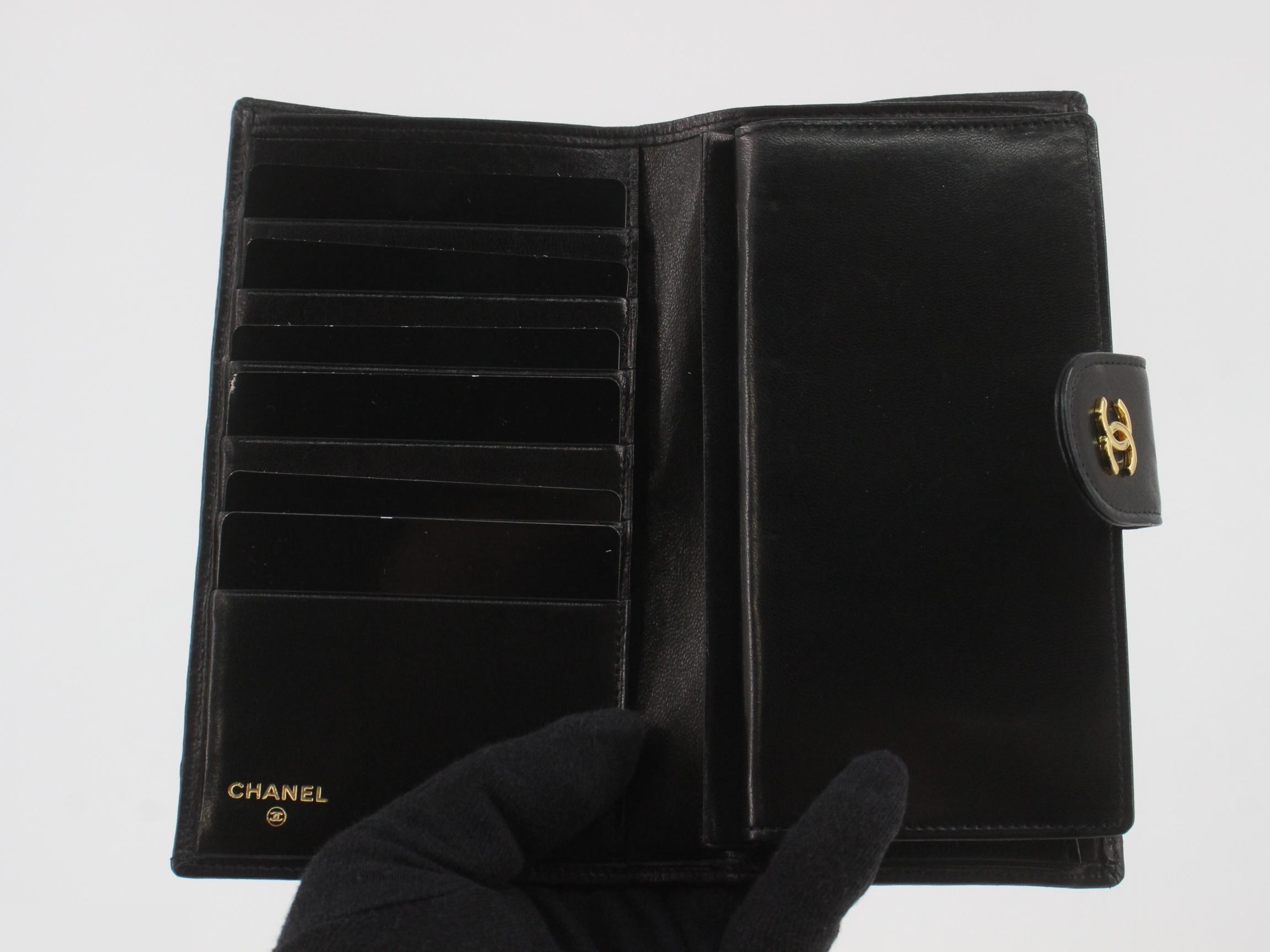 Bicolore Leather Coco Mark Bi-fold Long Wallet, Black — view 4