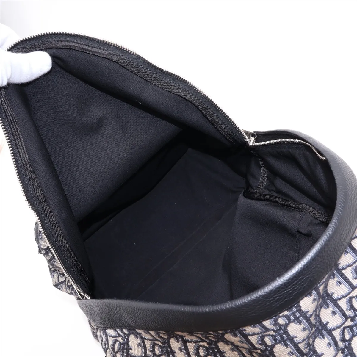 Oblique Canvas x Leather Backpack/Rucksack Navy x Black — view 7