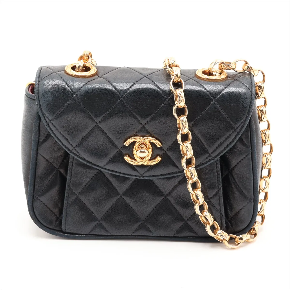 Matelassé Lambskin Single Flap Single Chain Bag, Black with Gold Hardware, No Seal