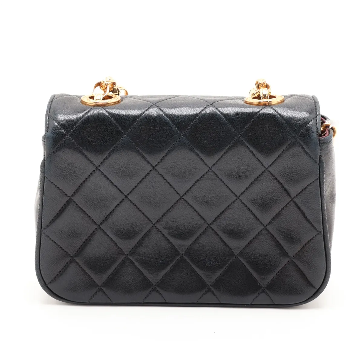 Matelassé Lambskin Single Flap Single Chain Bag, Black with Gold Hardware, No Seal — view 2