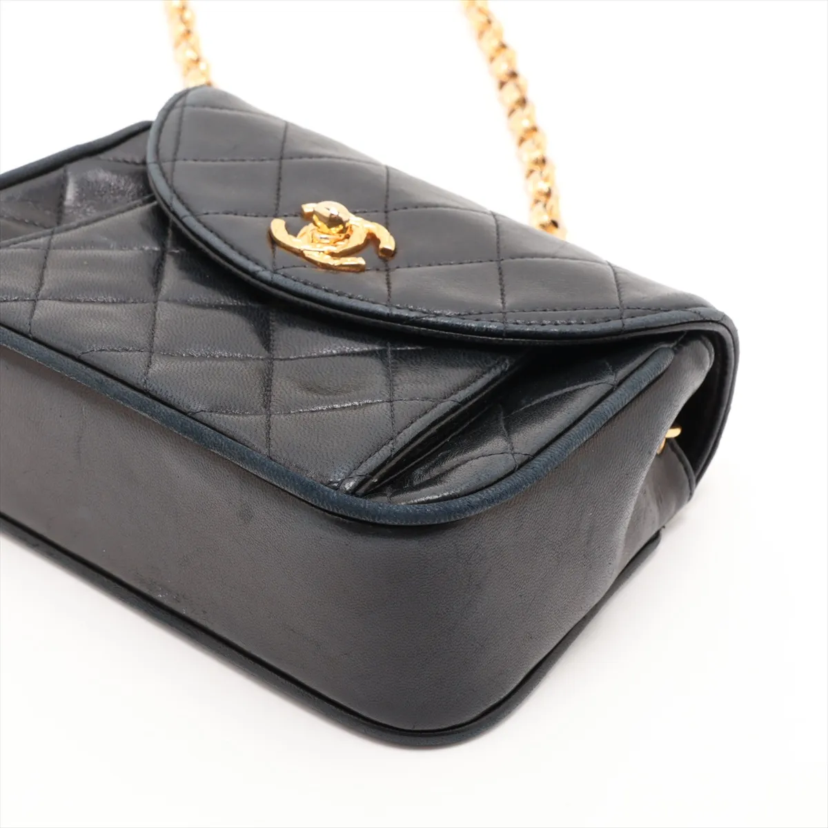 Matelassé Lambskin Single Flap Single Chain Bag, Black with Gold Hardware, No Seal — view 3