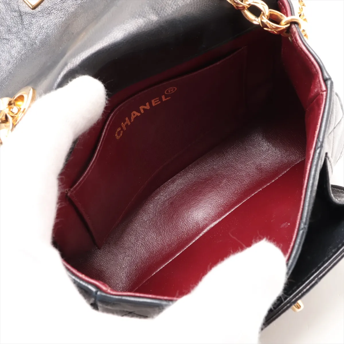 Matelassé Lambskin Single Flap Single Chain Bag, Black with Gold Hardware, No Seal — view 6