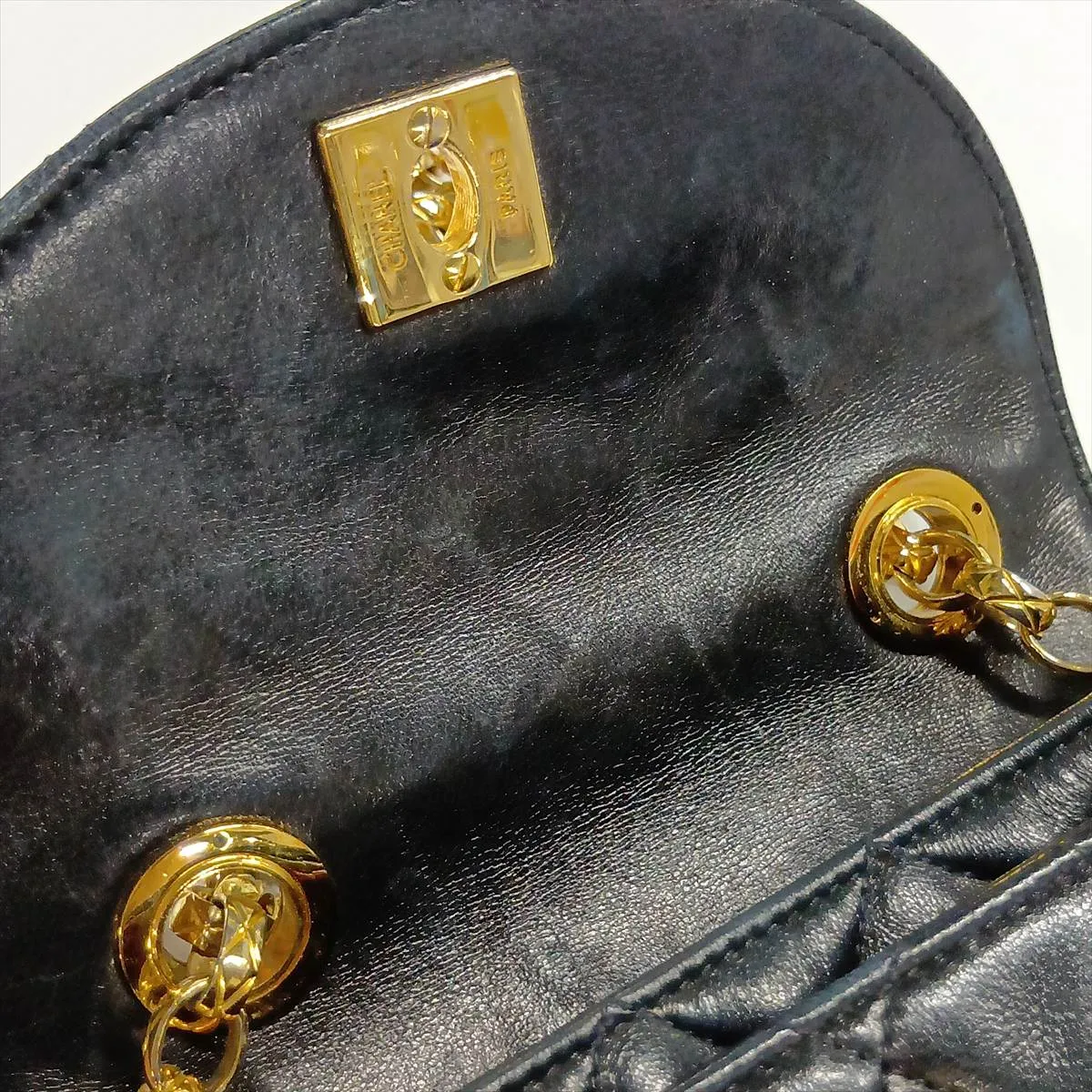 Matelassé Lambskin Single Flap Single Chain Bag, Black with Gold Hardware, No Seal — view 8