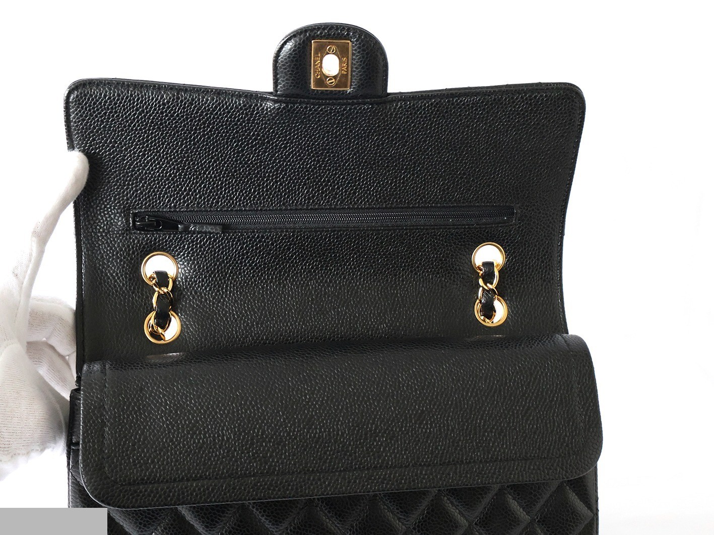 Caviar leather Matelassé 25 Double flap Double chain shoulder bag, black — view 10