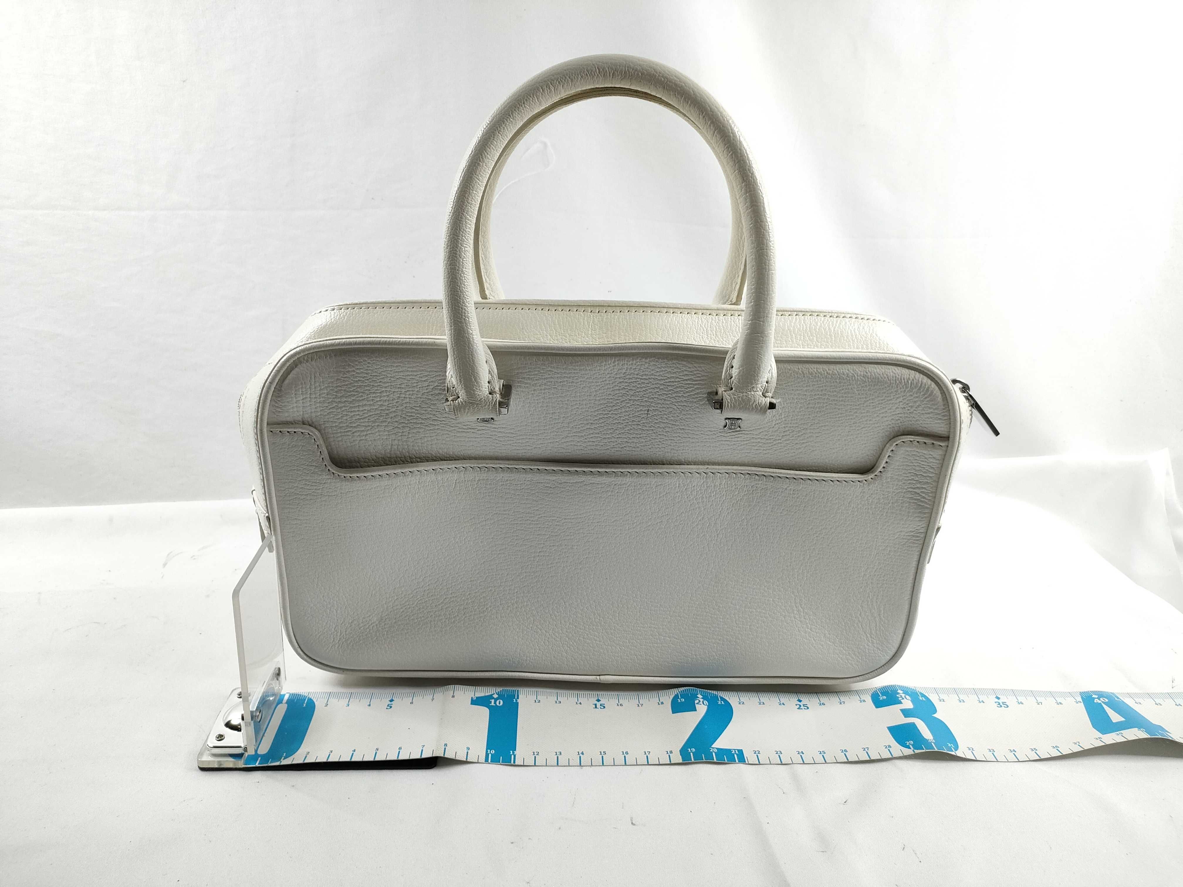 Triomphe Mini Boston Bag, White Handbag — view 2