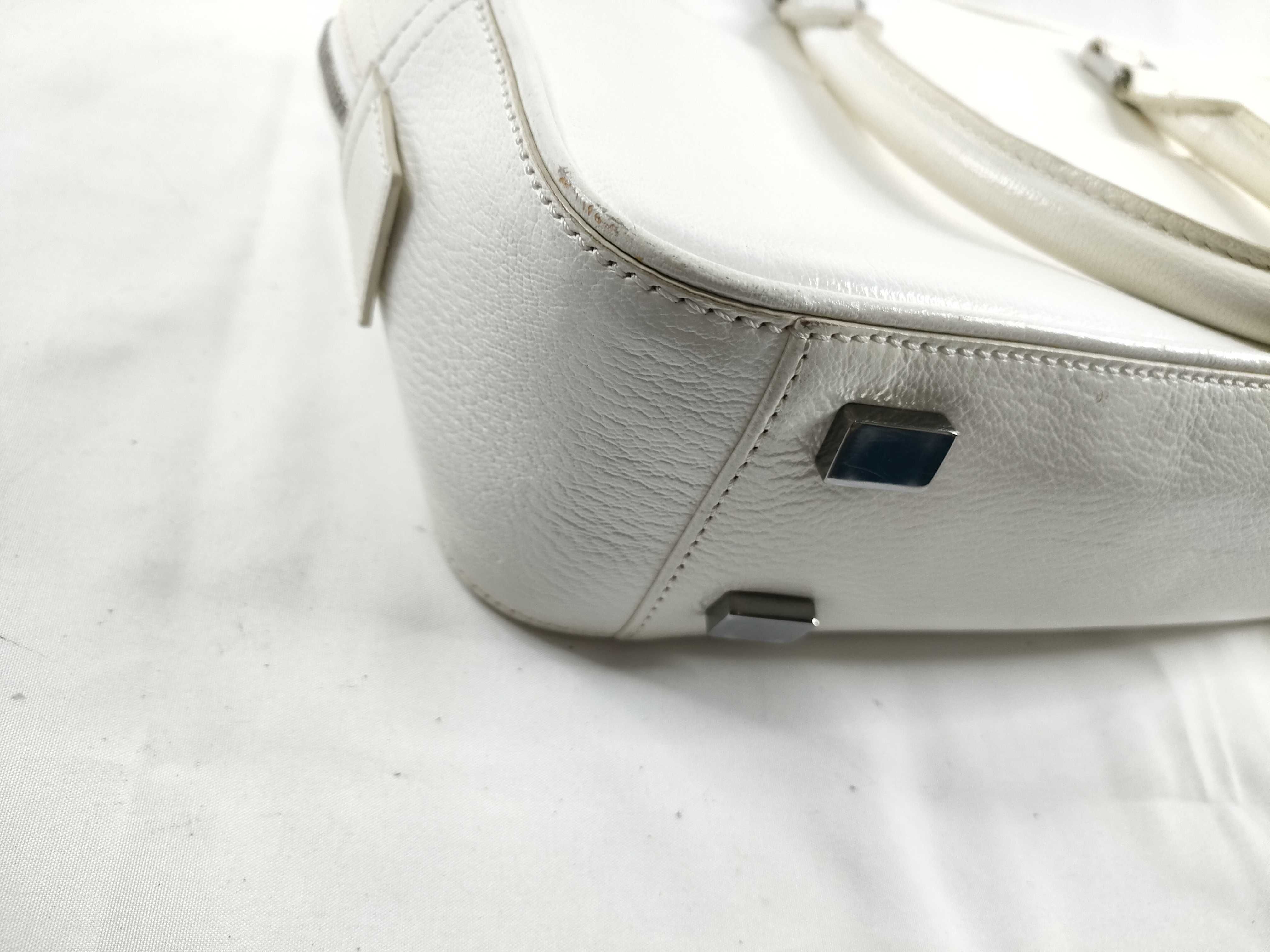 Triomphe Mini Boston Bag, White Handbag — view 3
