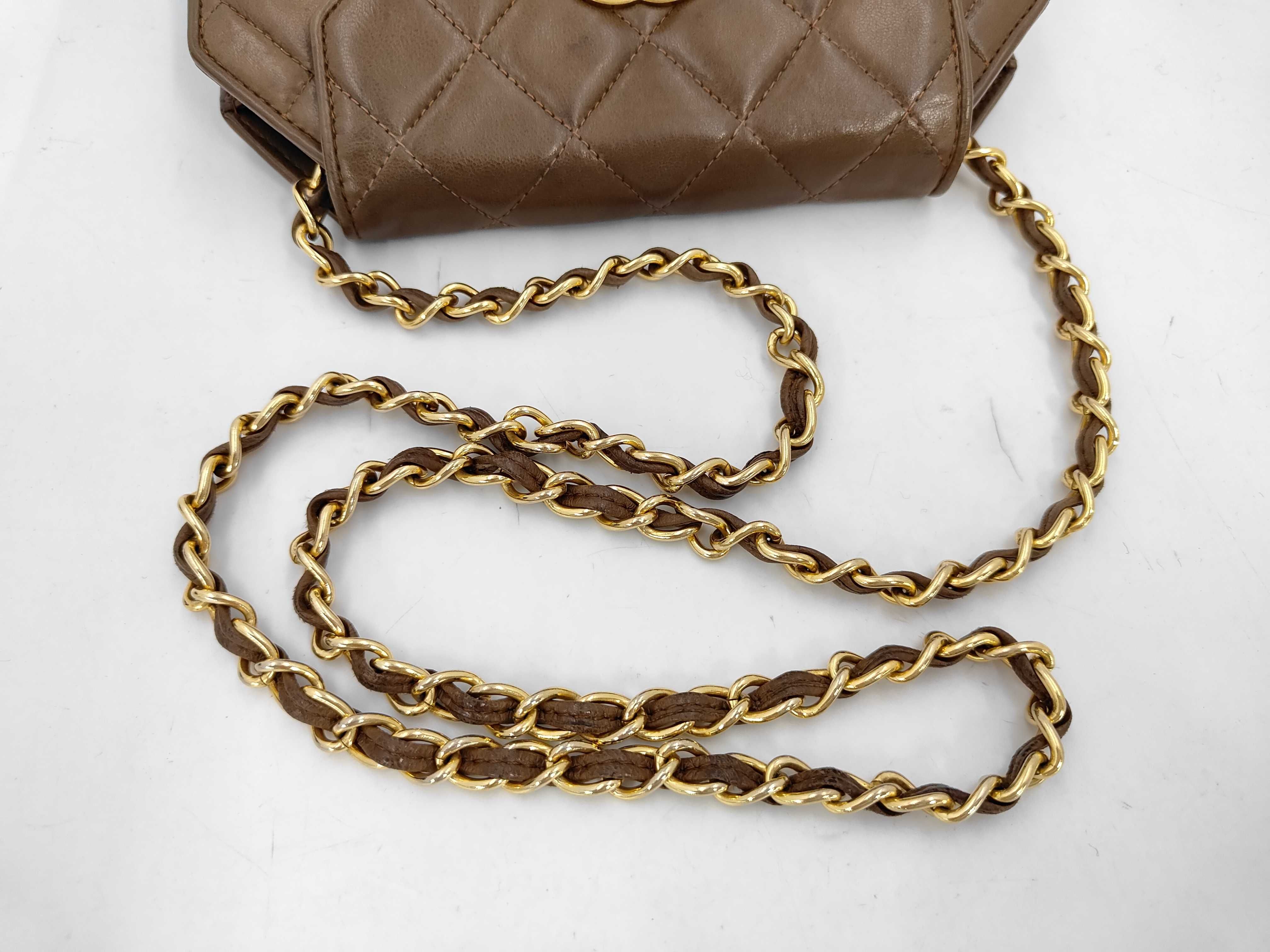 Matelassé Hexagonal Chain Shoulder Bag, Brown Shoulder Bag — view 5