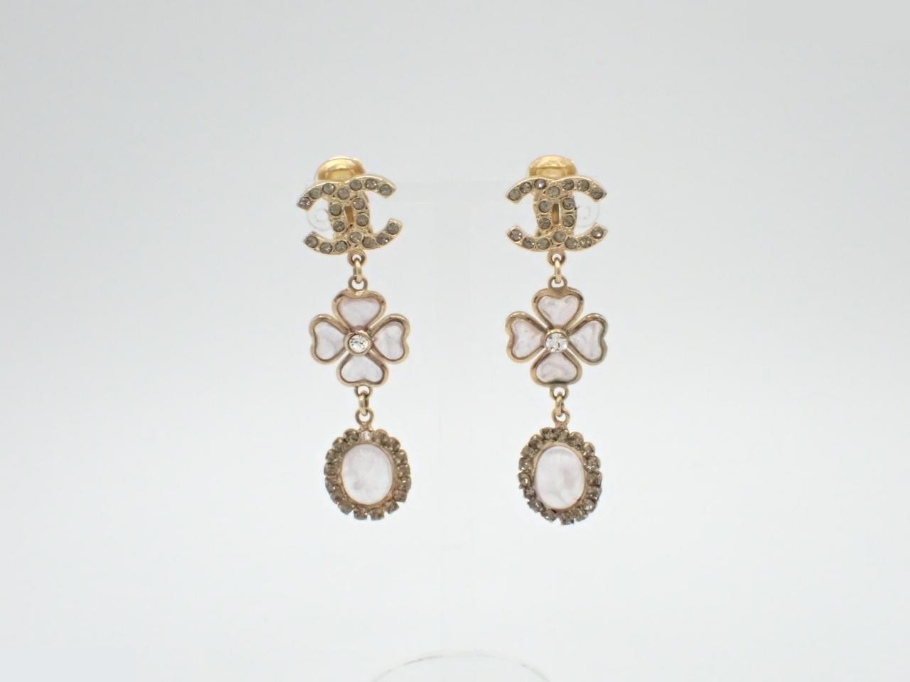Coco Mark x Clover Rhinestone Gold Earrings (with comment) 06P