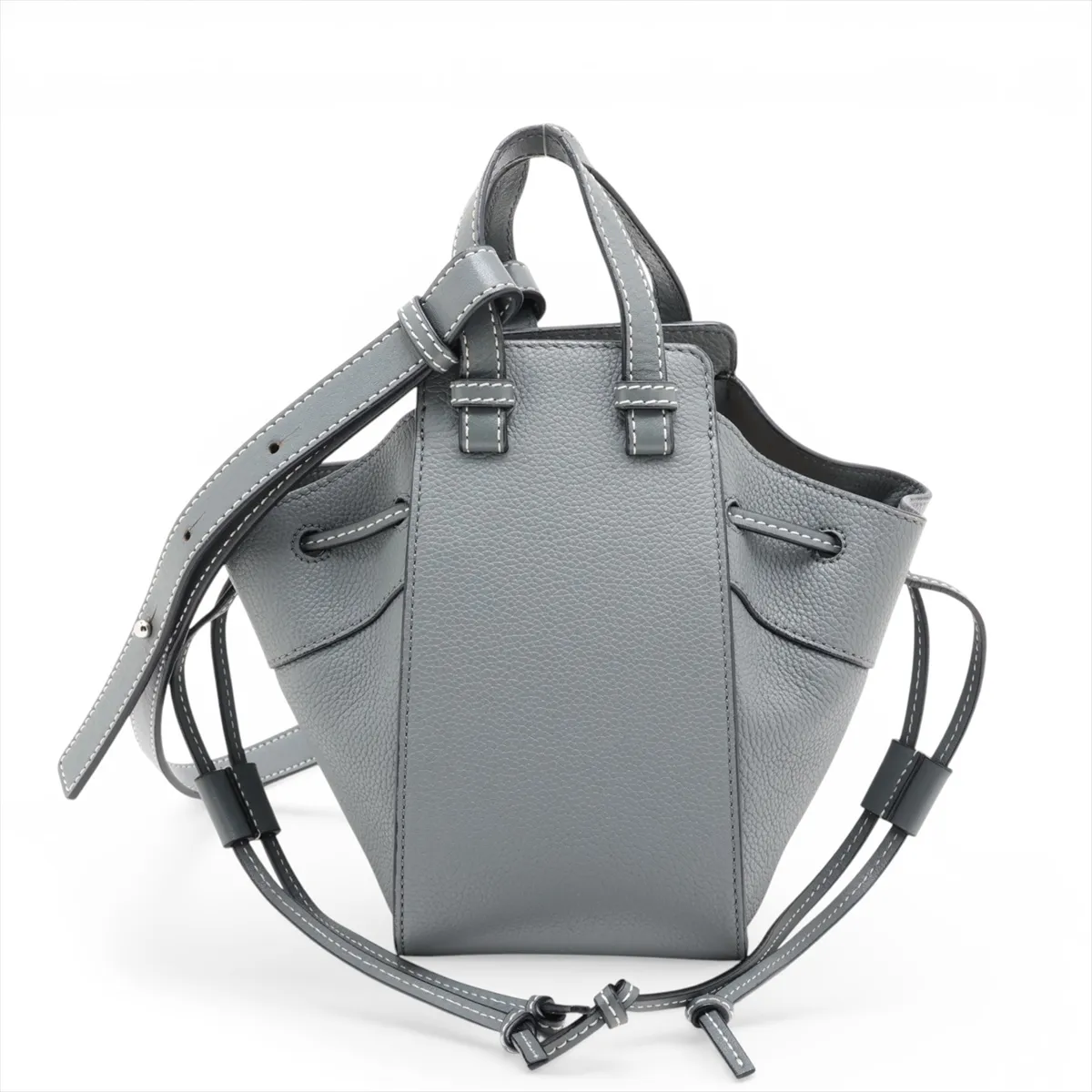 Hammock Drawstring Mini Leather 2-Way Handbag, Gray — view 2