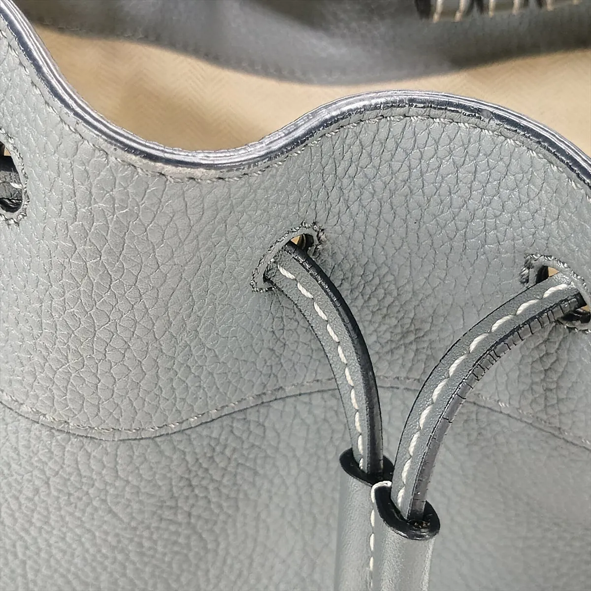 Hammock Drawstring Mini Leather 2-Way Handbag, Gray — view 12