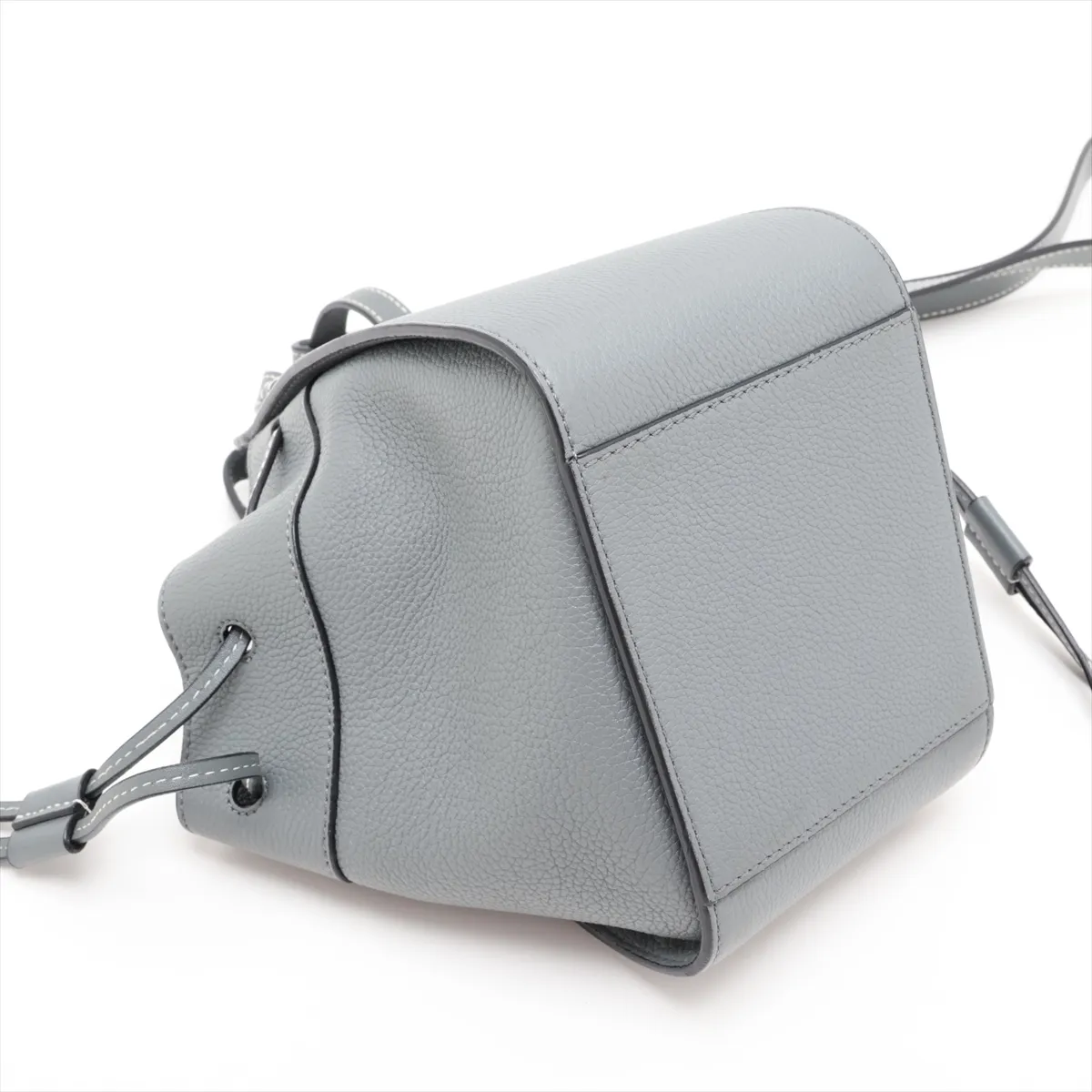 Hammock Drawstring Mini Leather 2-Way Handbag, Gray — view 4