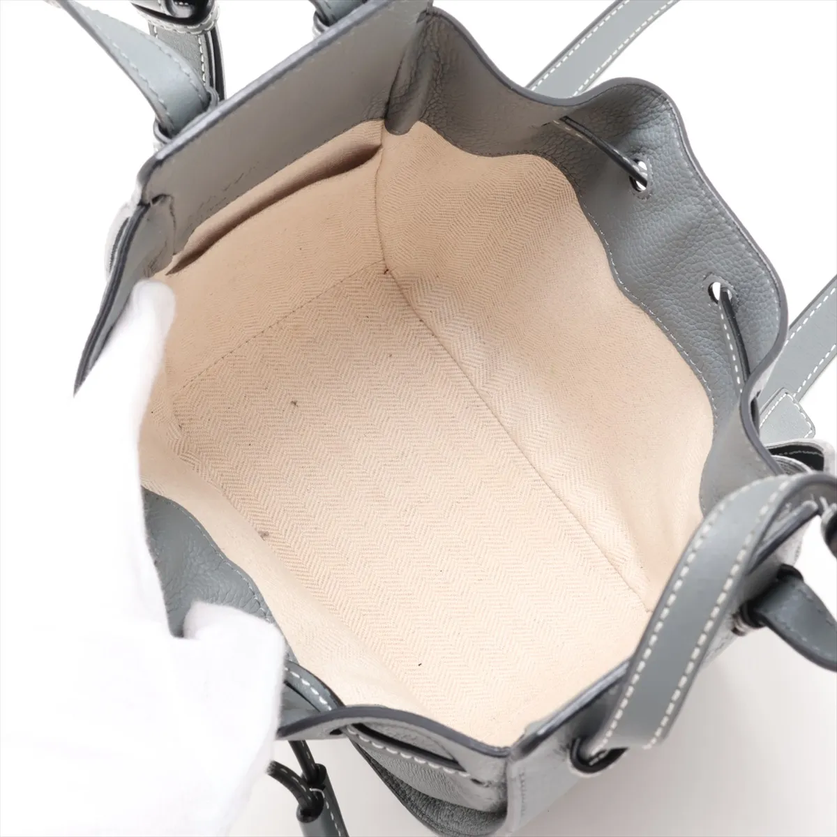 Hammock Drawstring Mini Leather 2-Way Handbag, Gray — view 8