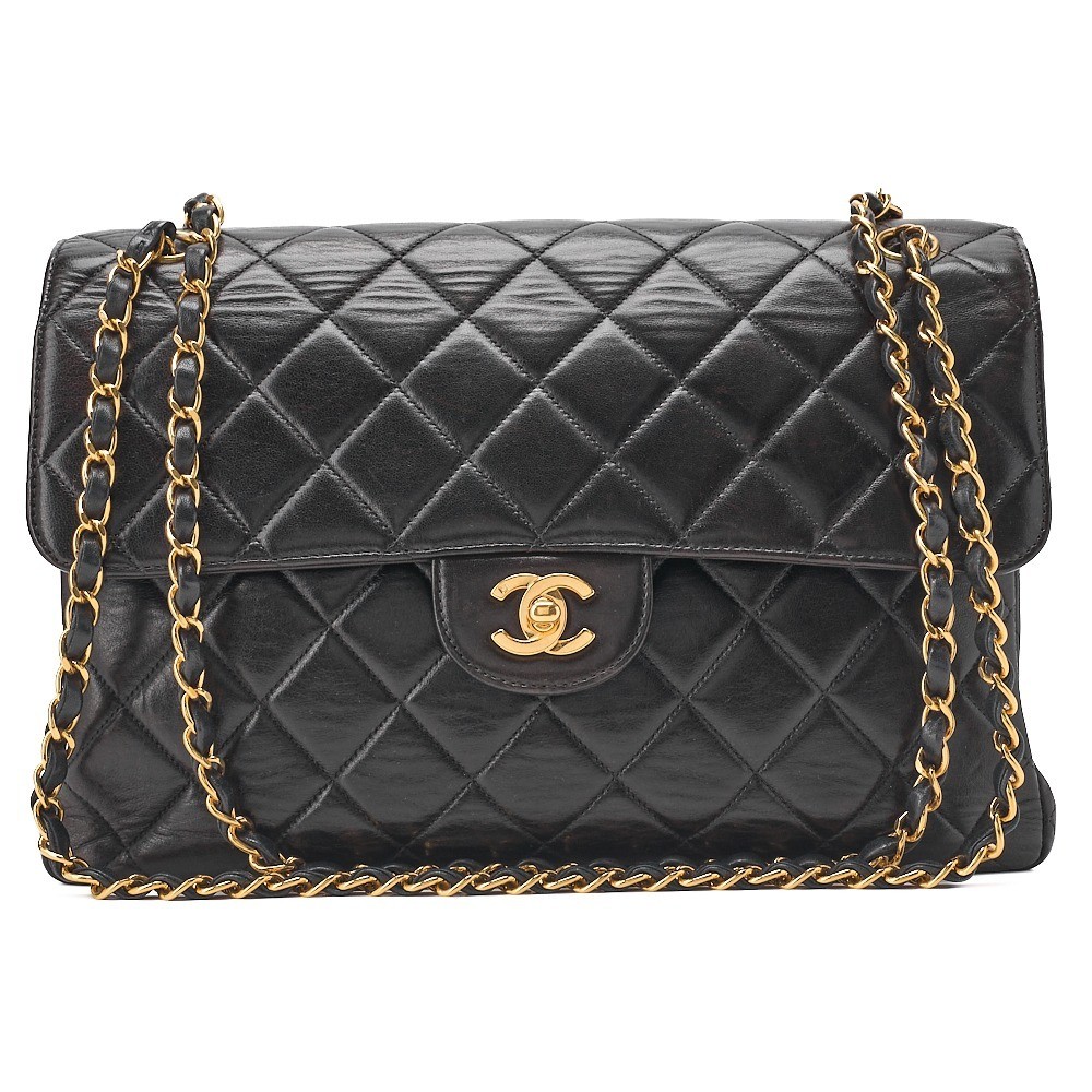Matelassé Lambskin Double-Faced Chain Shoulder Bag, Black