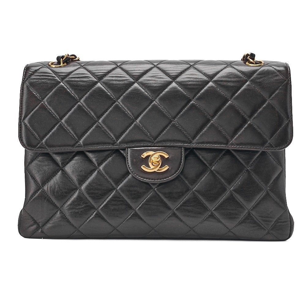 Matelassé Lambskin Double-Faced Chain Shoulder Bag, Black — view 2