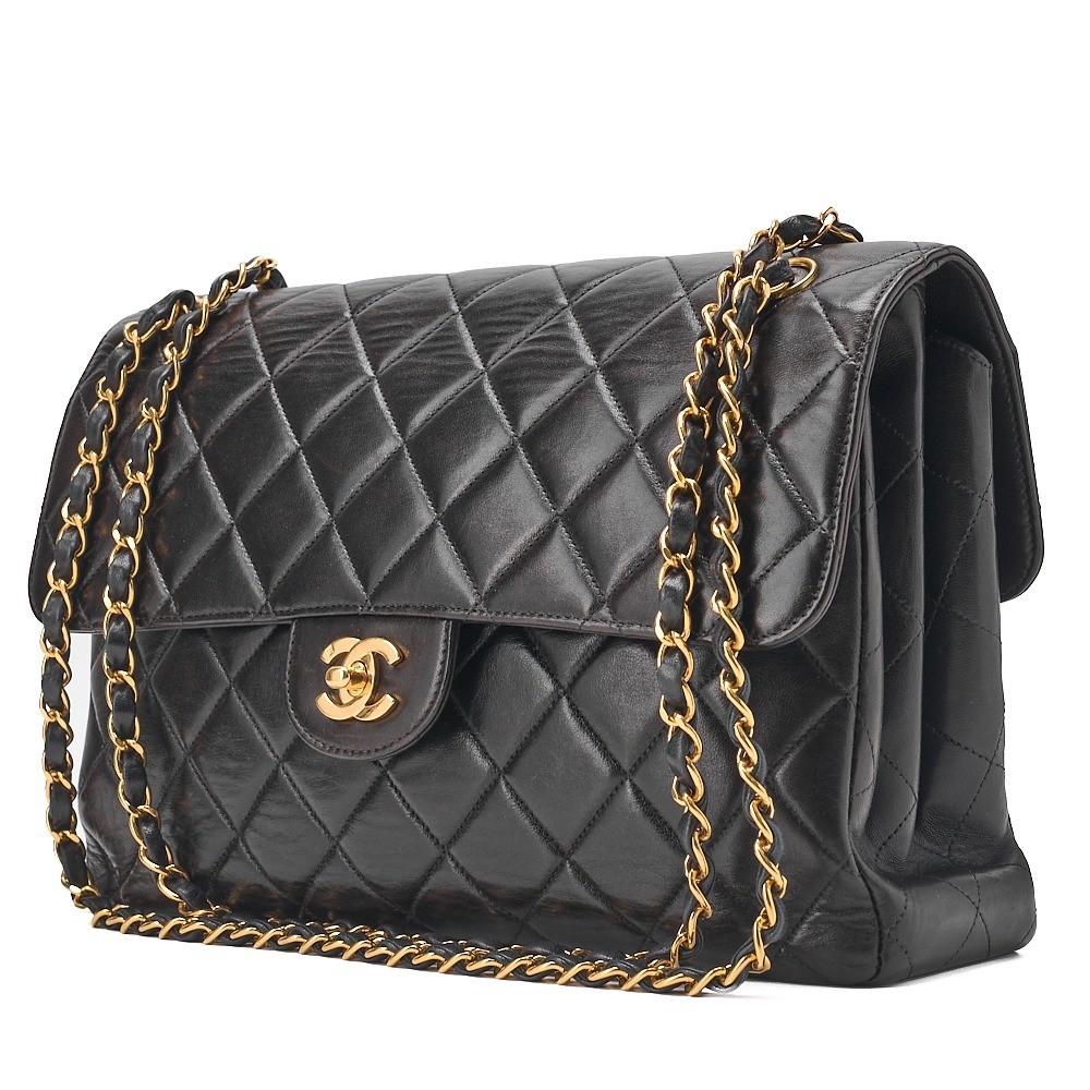 Matelassé Lambskin Double-Faced Chain Shoulder Bag, Black — view 3