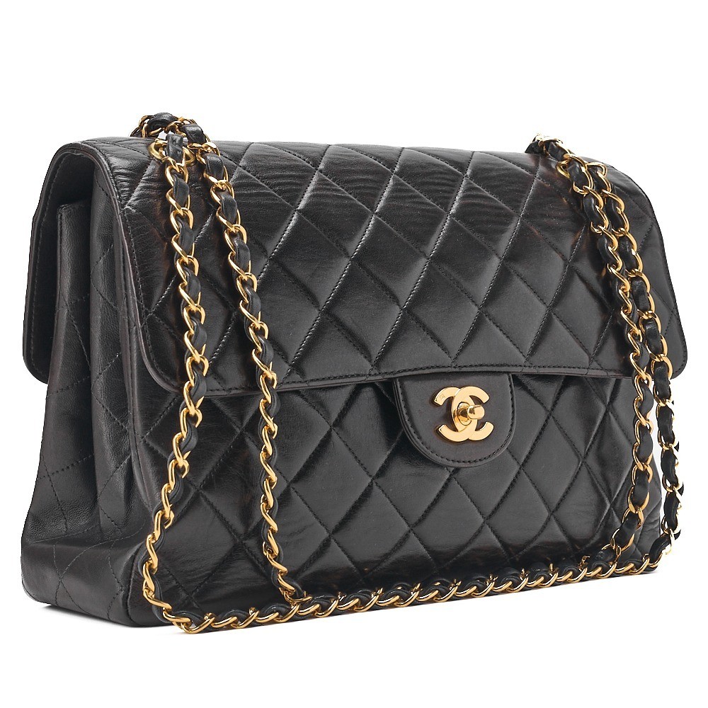 Matelassé Lambskin Double-Faced Chain Shoulder Bag, Black — view 4