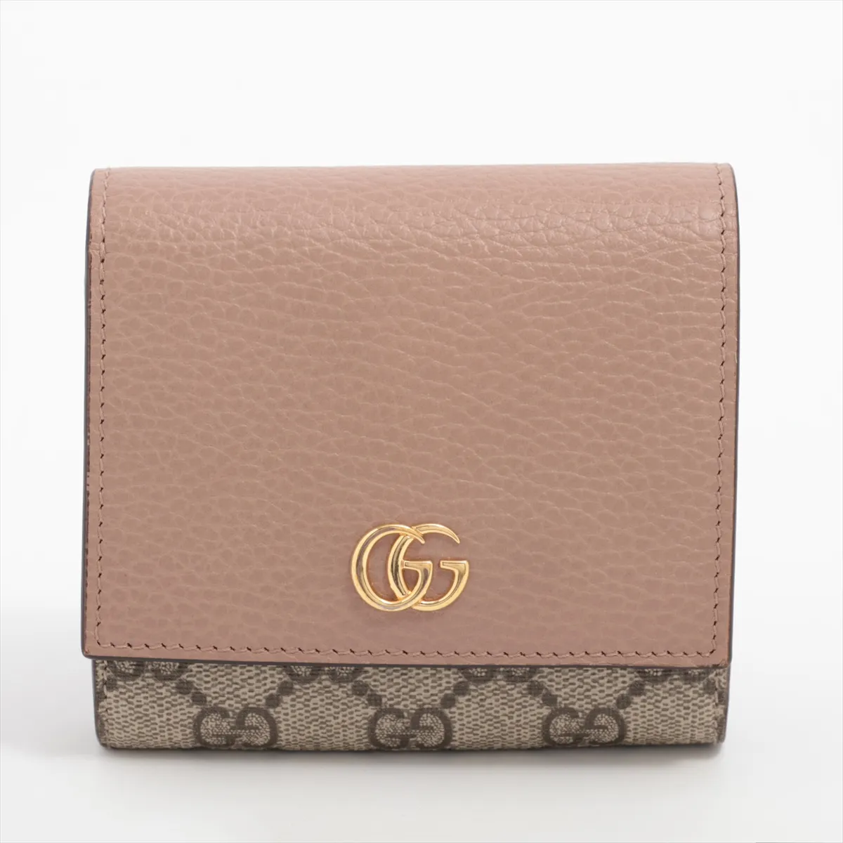 GG Marmont 598587 PVC x Leather Compact Wallet Beige x Pink