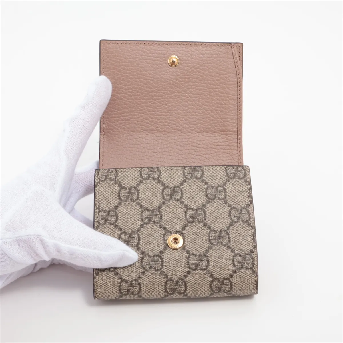 GG Marmont 598587 PVC x Leather Compact Wallet Beige x Pink — view 3