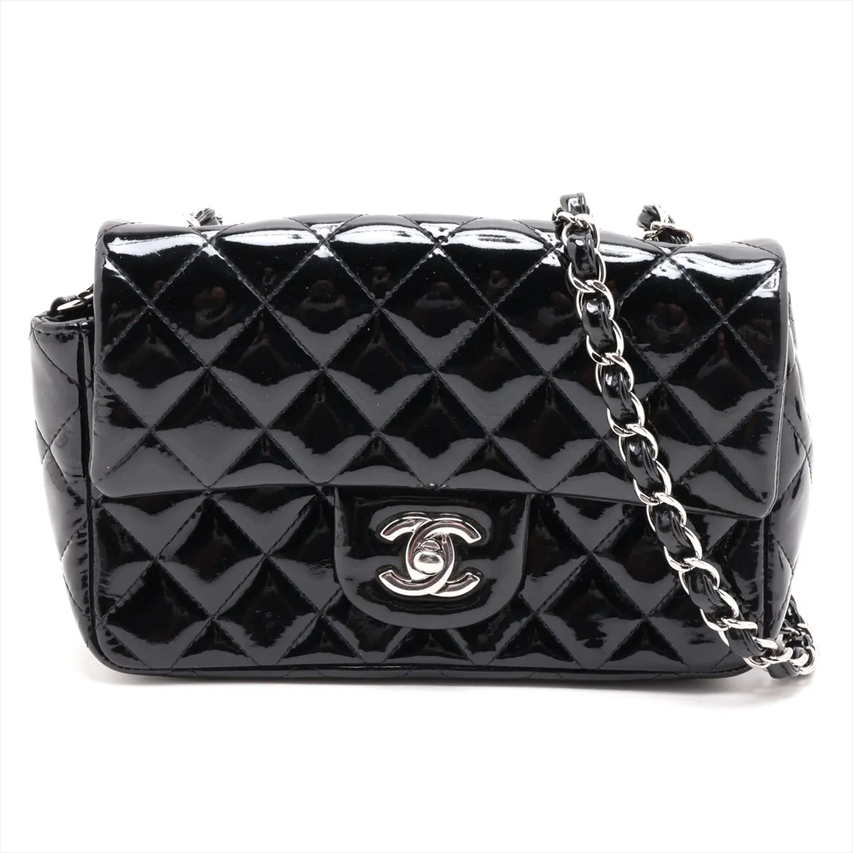 Mini Matelassé 20 Patent Leather Single Flap Single Chain Bag, Black with Silver Hardware, 17620845, Serial Number 17-series, A69900