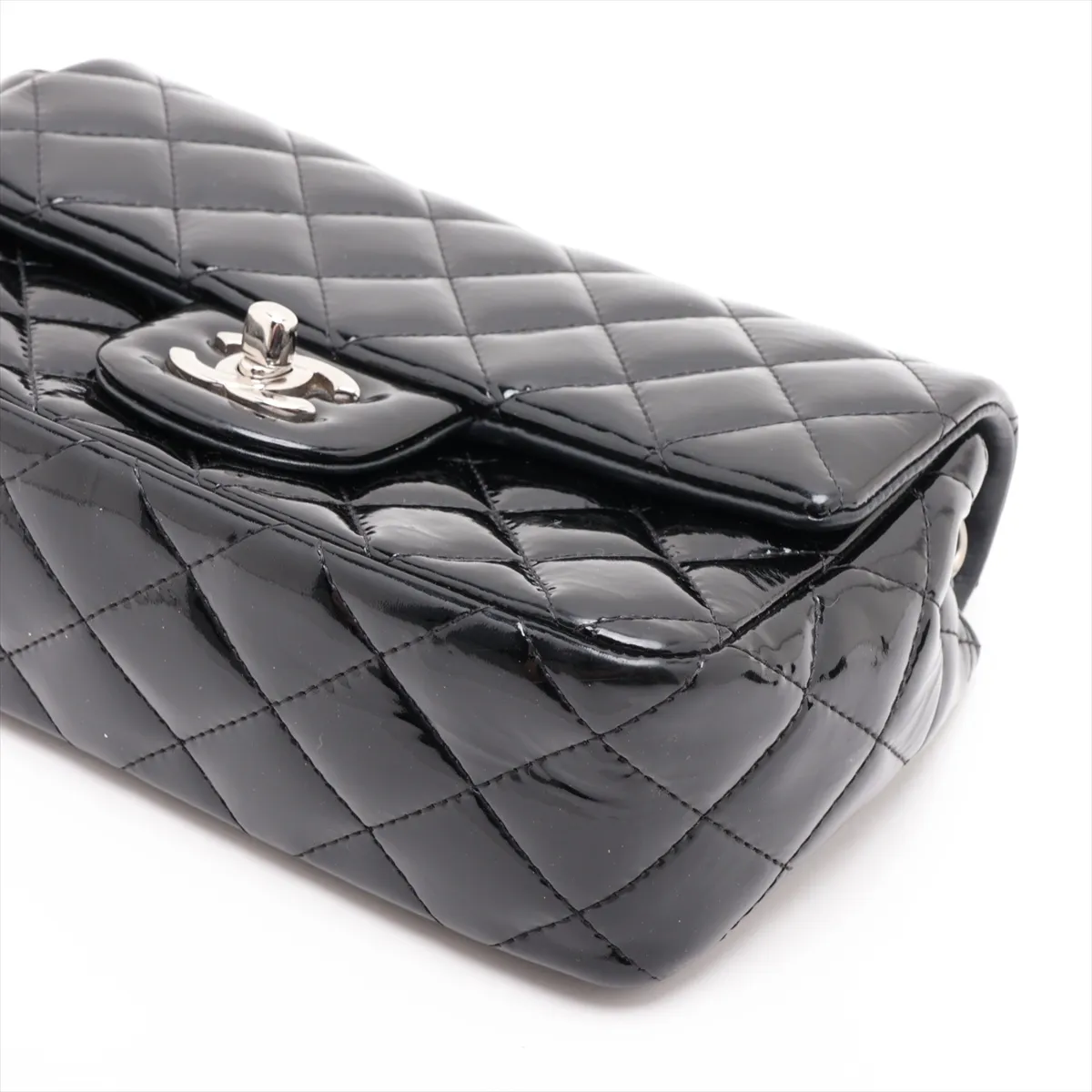 Mini Matelassé 20 Patent Leather Single Flap Single Chain Bag, Black with Silver Hardware, 17620845, Serial Number 17-series, A69900 — view 3