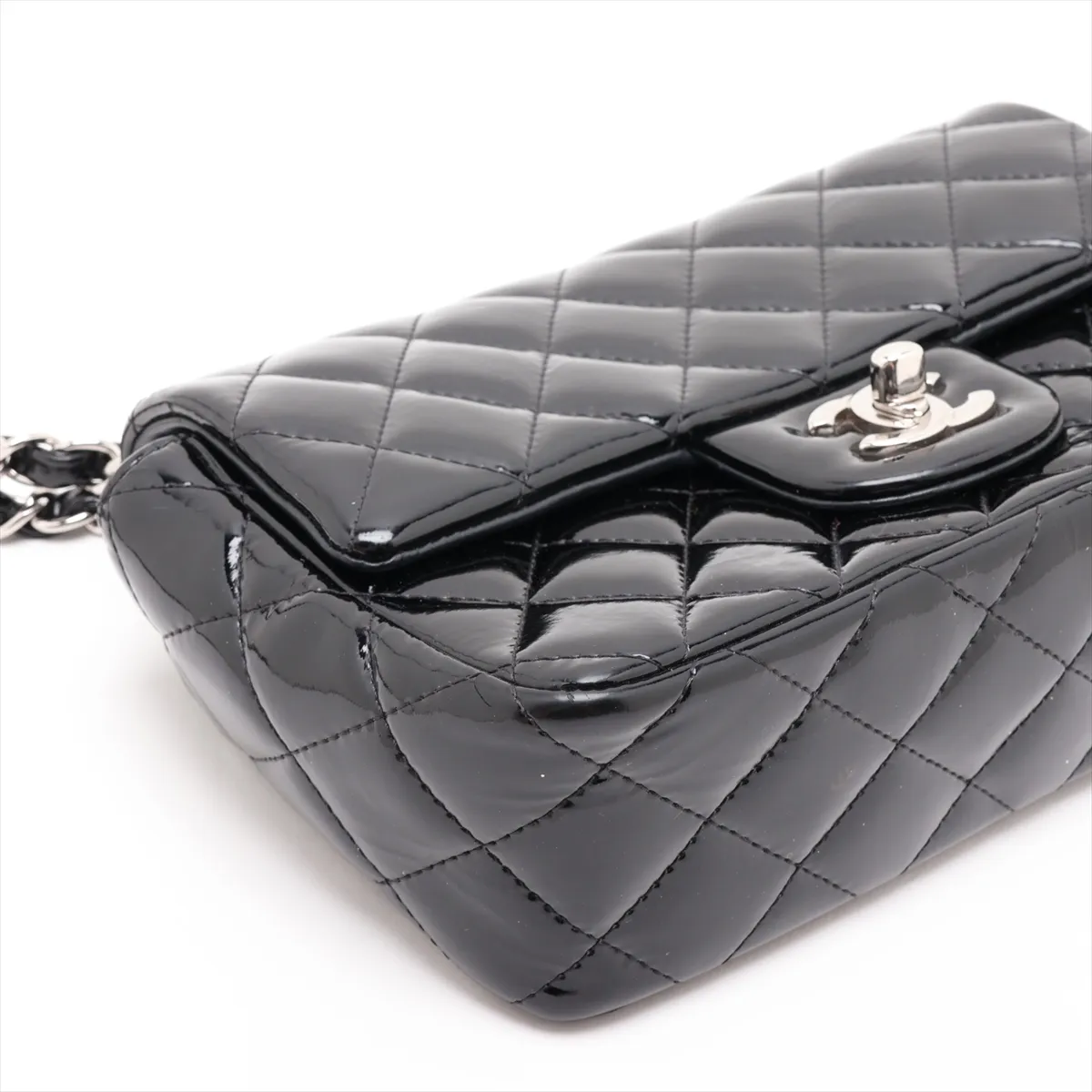 Mini Matelassé 20 Patent Leather Single Flap Single Chain Bag, Black with Silver Hardware, 17620845, Serial Number 17-series, A69900 — view 4