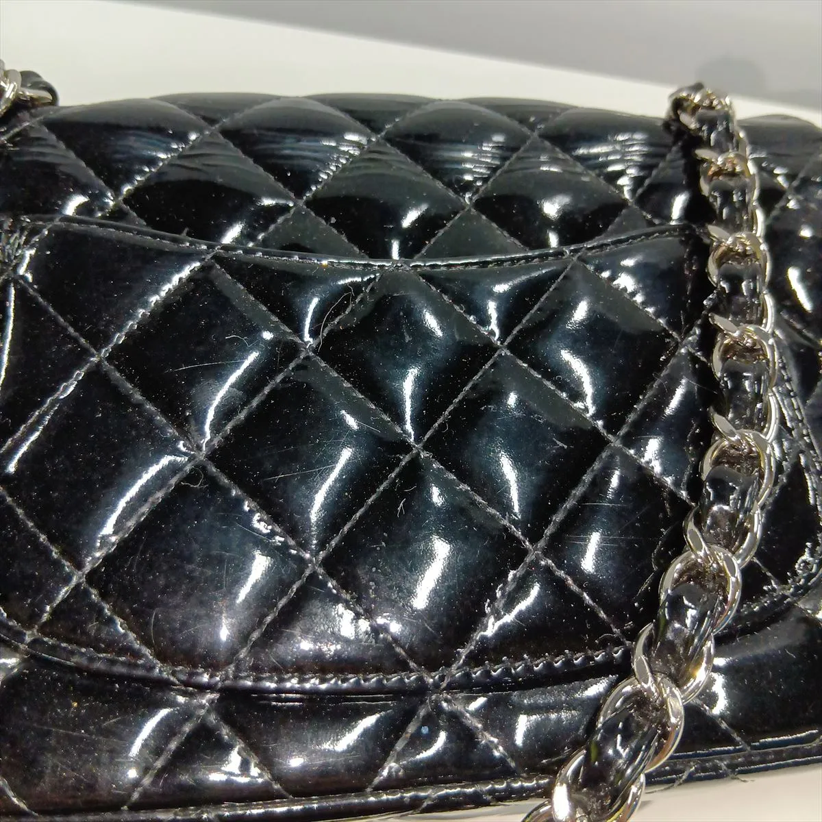 Mini Matelassé 20 Patent Leather Single Flap Single Chain Bag, Black with Silver Hardware, 17620845, Serial Number 17-series, A69900 — view 9