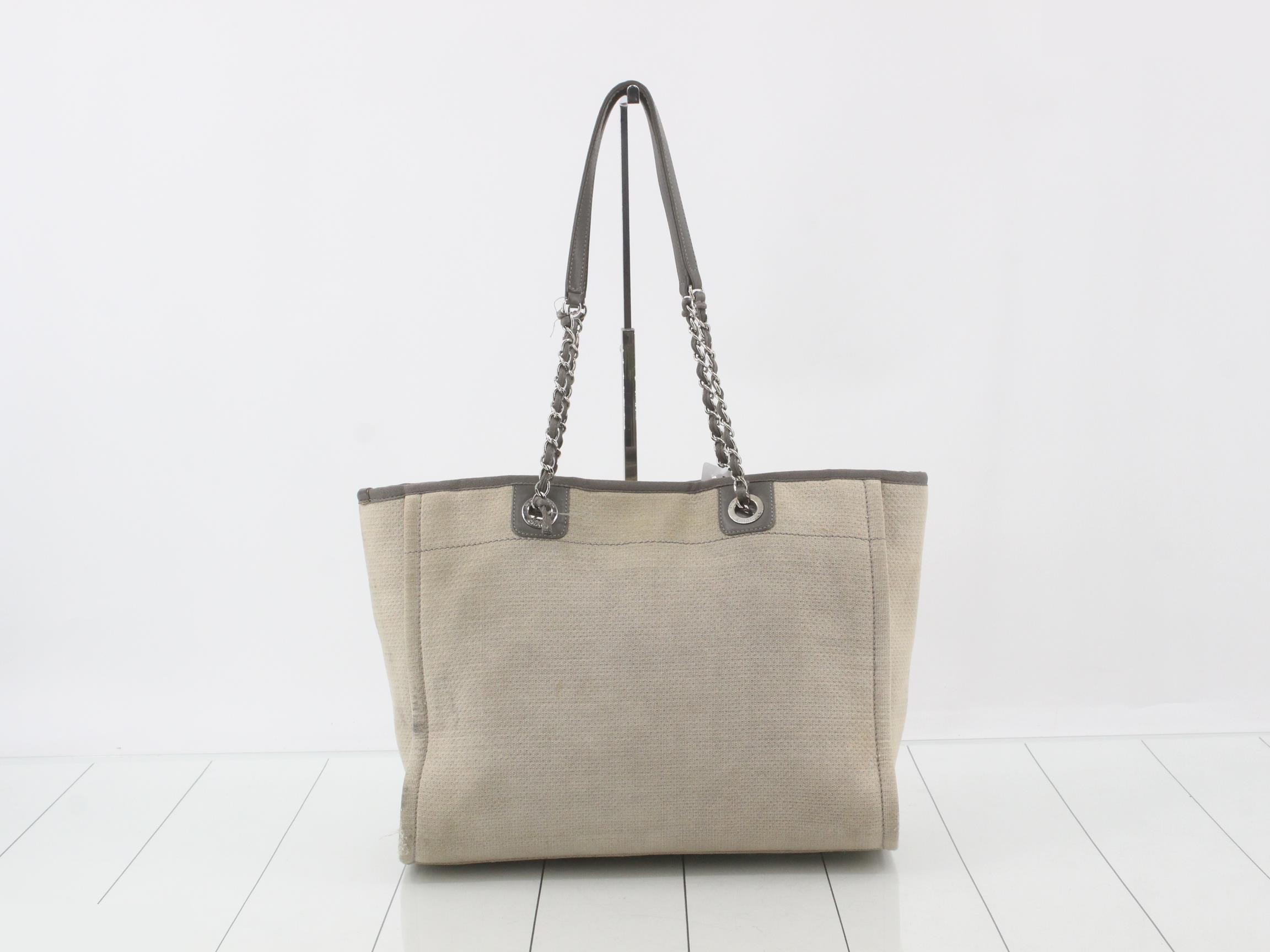 Deauville MM Chain Tote, Cotton, Beige — view 2