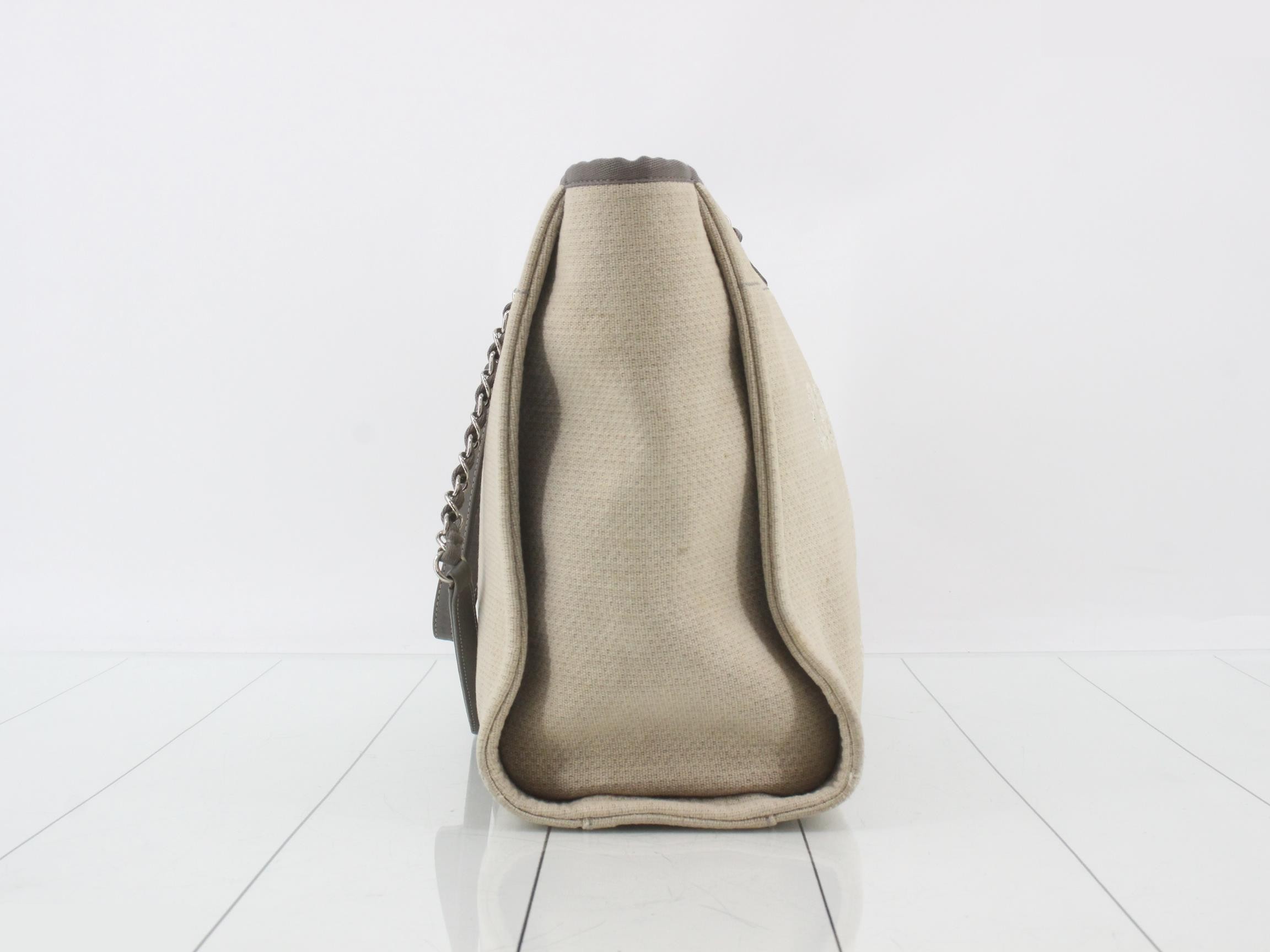 Deauville MM Chain Tote, Cotton, Beige — view 4