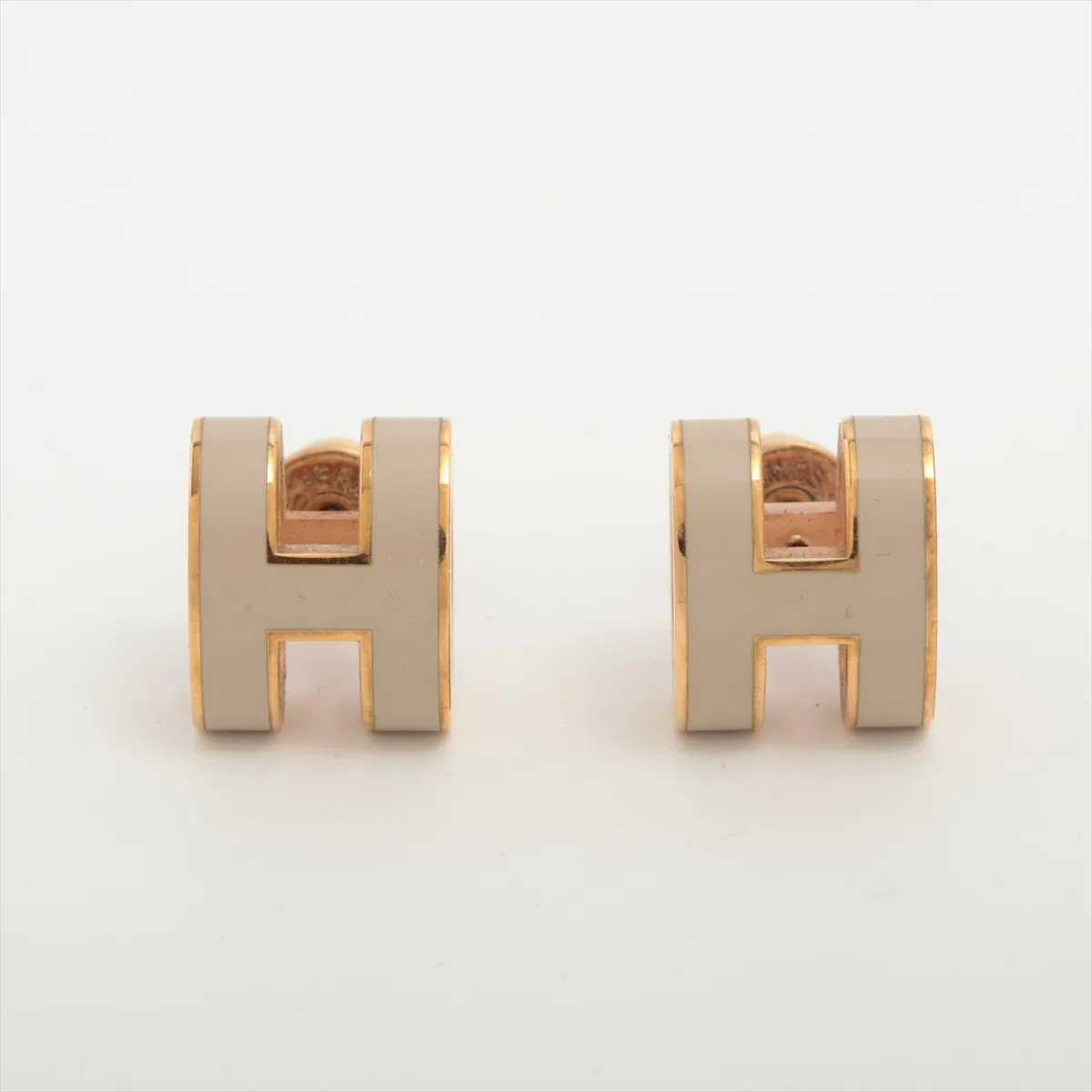 Pop H earrings (for both ears) GP Gold x Beige — view 2