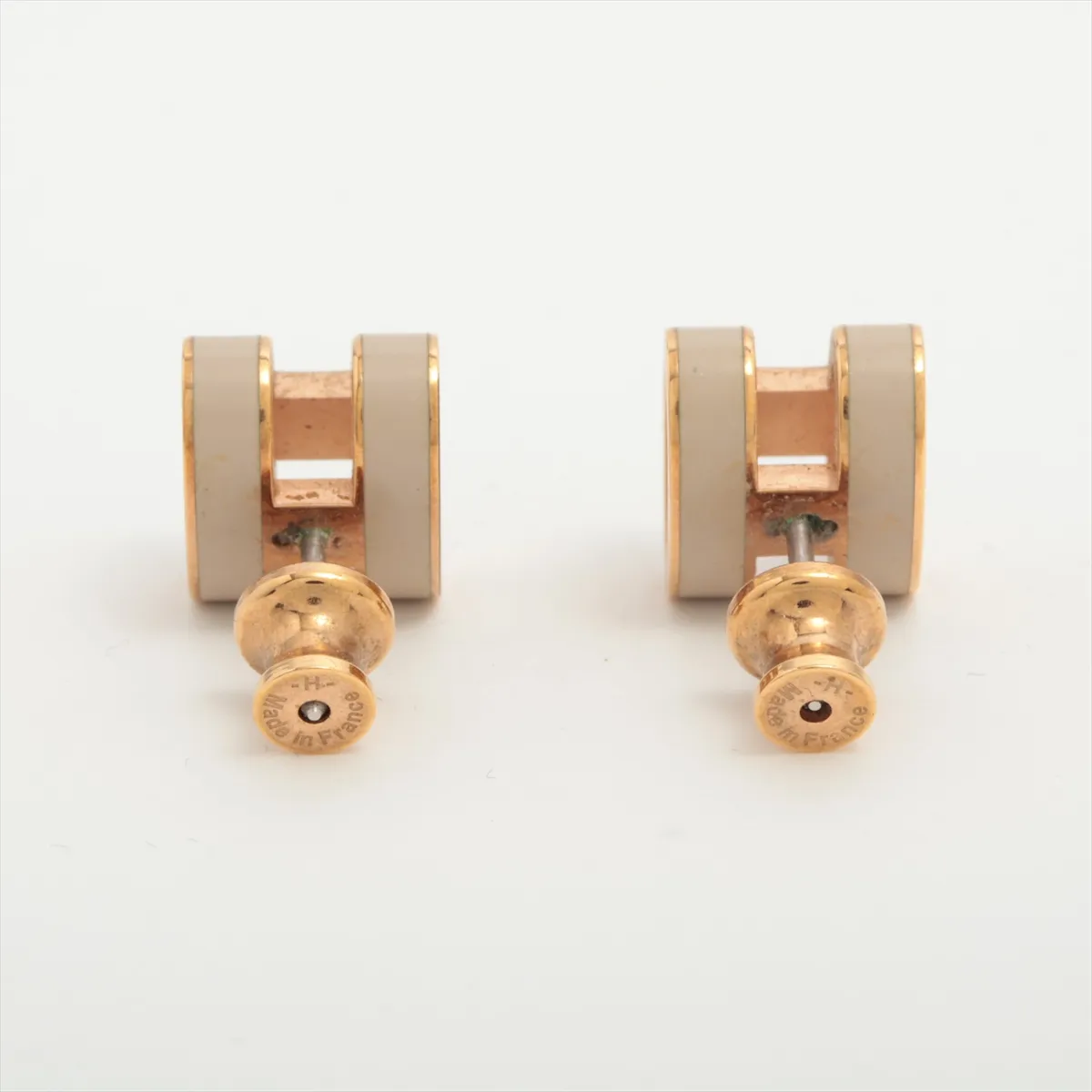 Pop H earrings (for both ears) GP Gold x Beige — view 3
