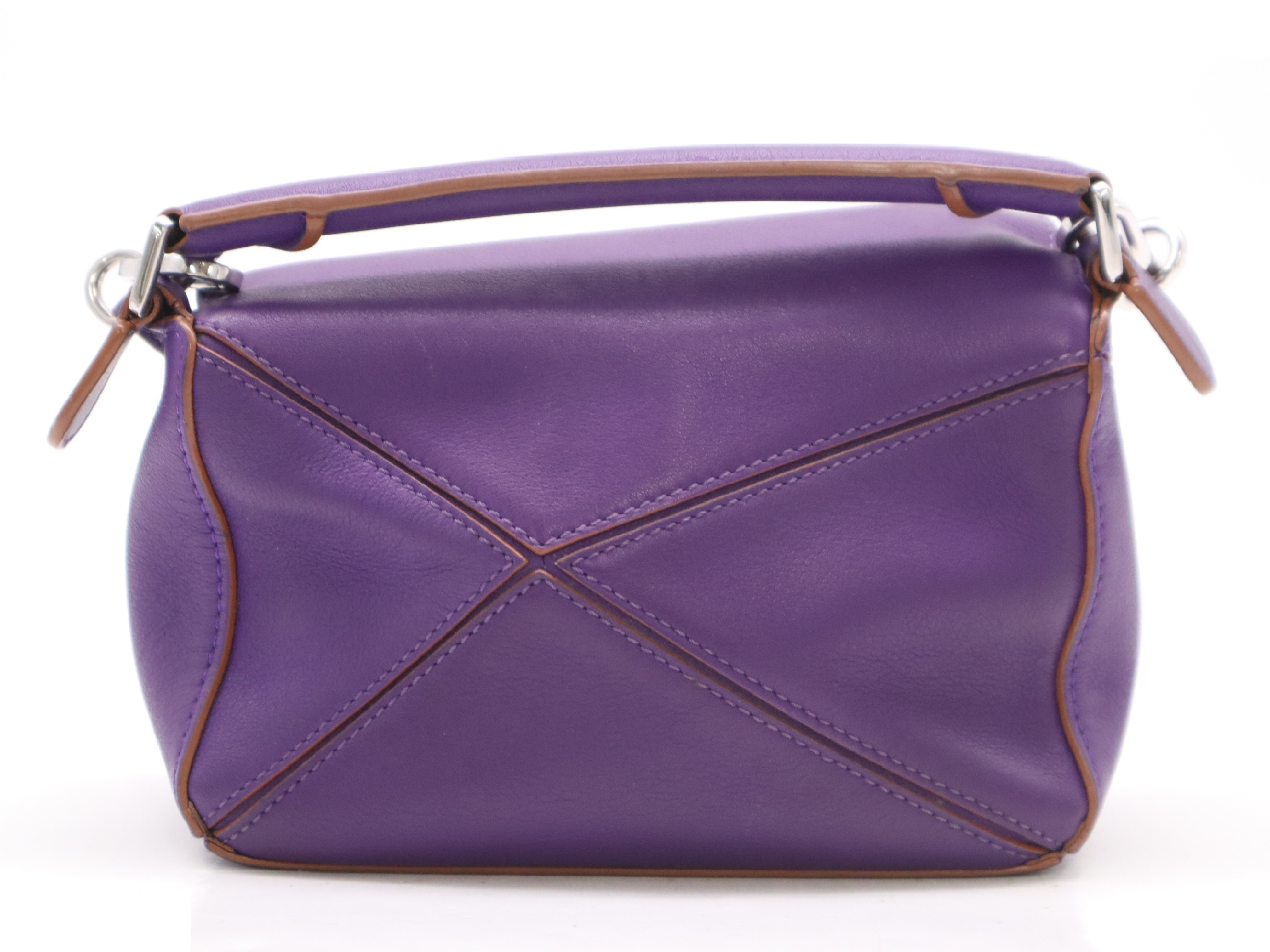 Leather puzzle bag mini 2WAY purple with shoulder strap — view 2