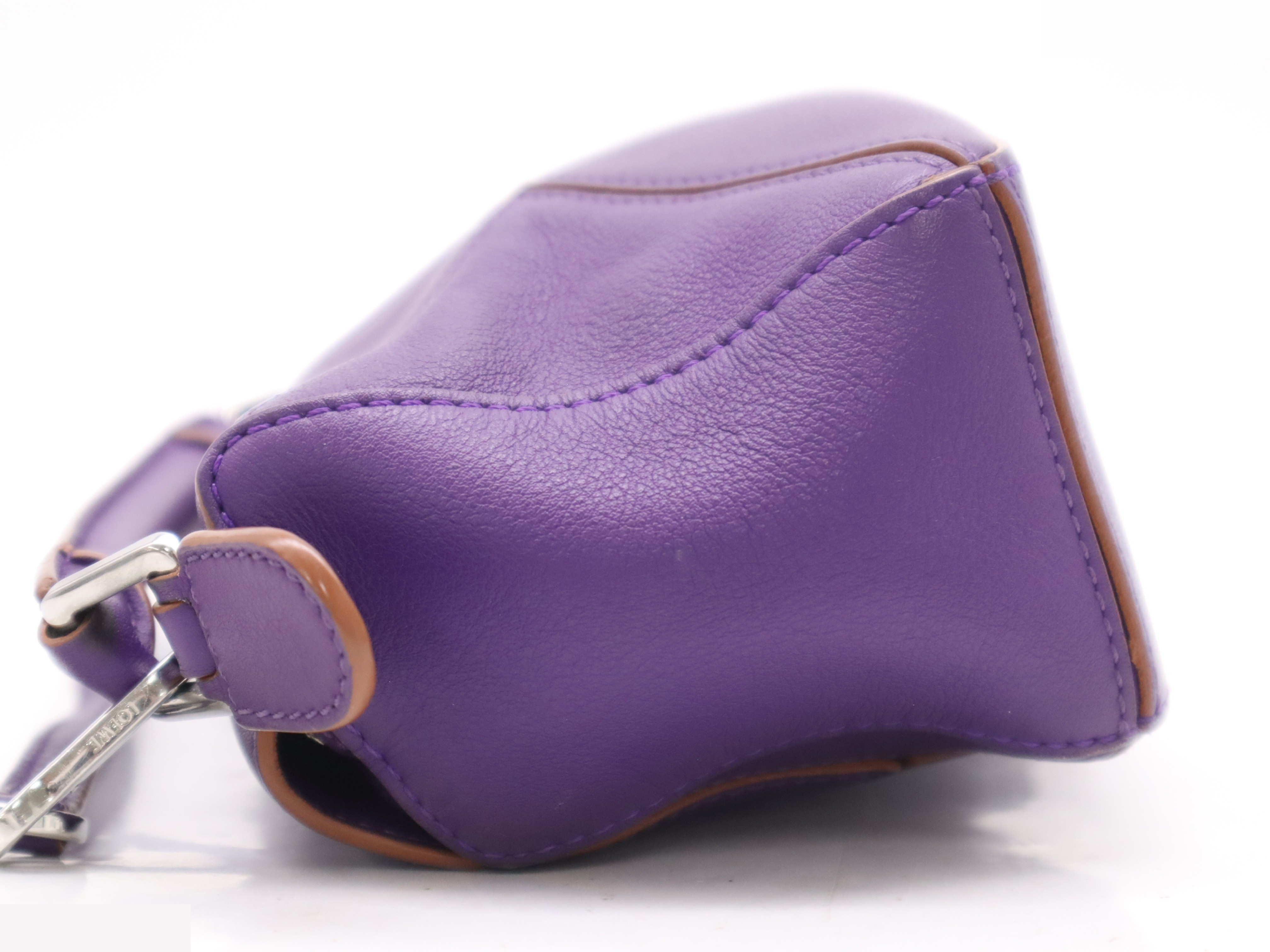 Leather puzzle bag mini 2WAY purple with shoulder strap — view 3