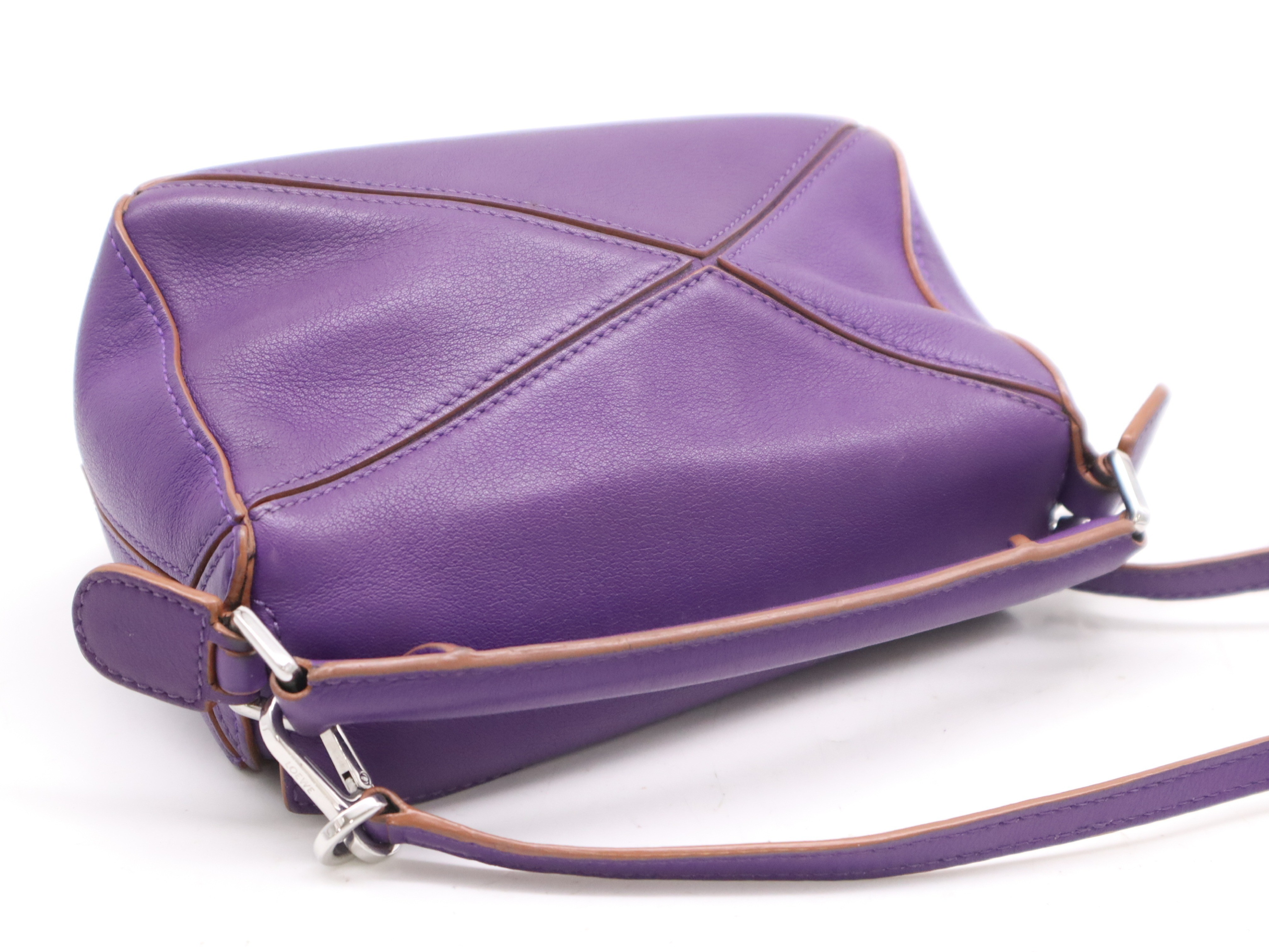 Leather puzzle bag mini 2WAY purple with shoulder strap — view 6